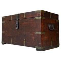 Antique 19th Century Brass Bound Wood Campaign Trunk