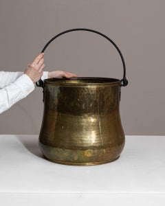 19th Century Brass Bucket from Belgium, Riveted Design, Warm Patina