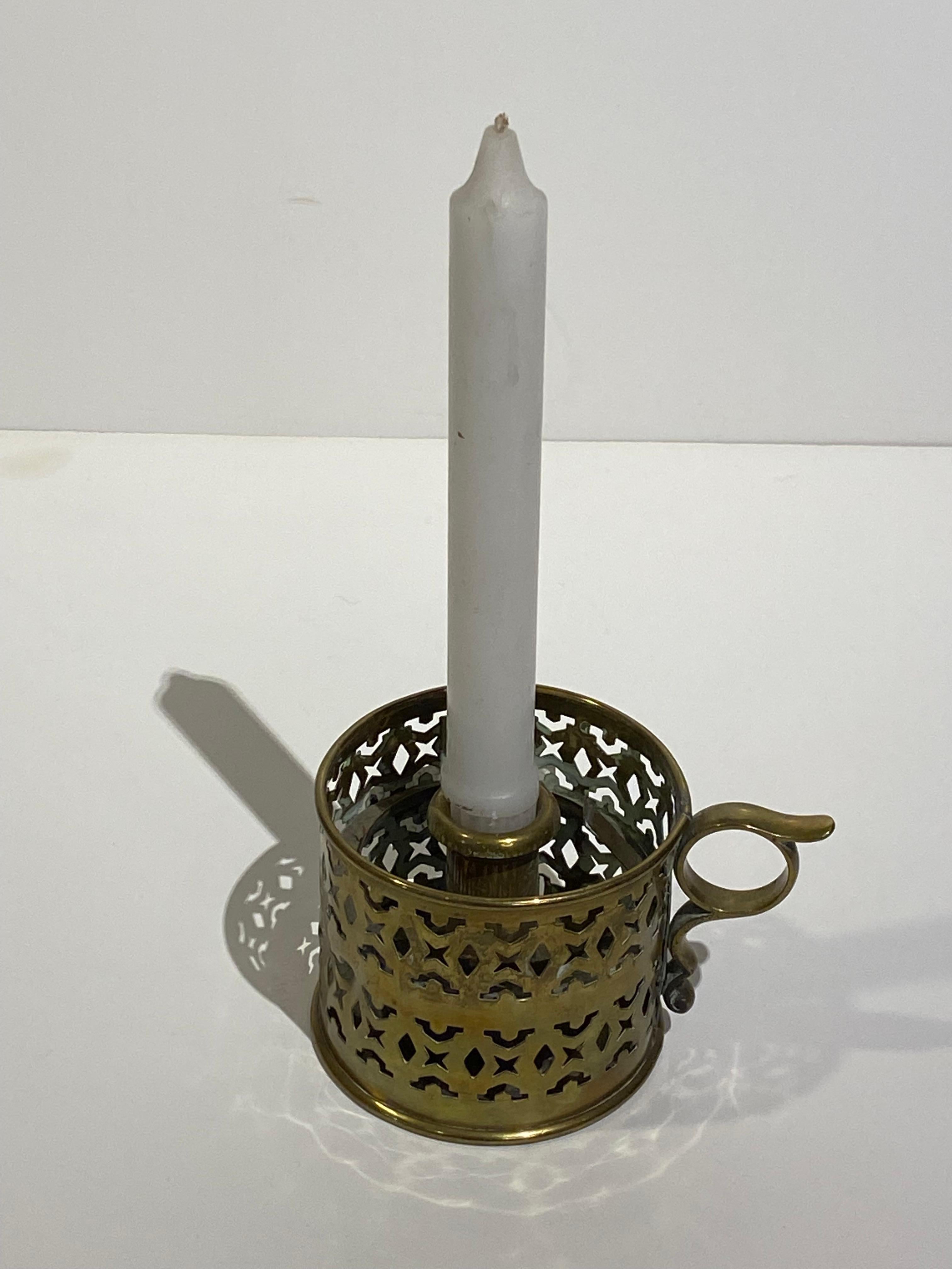 19th Century Pierced Brass Chamber Candlestick from England.