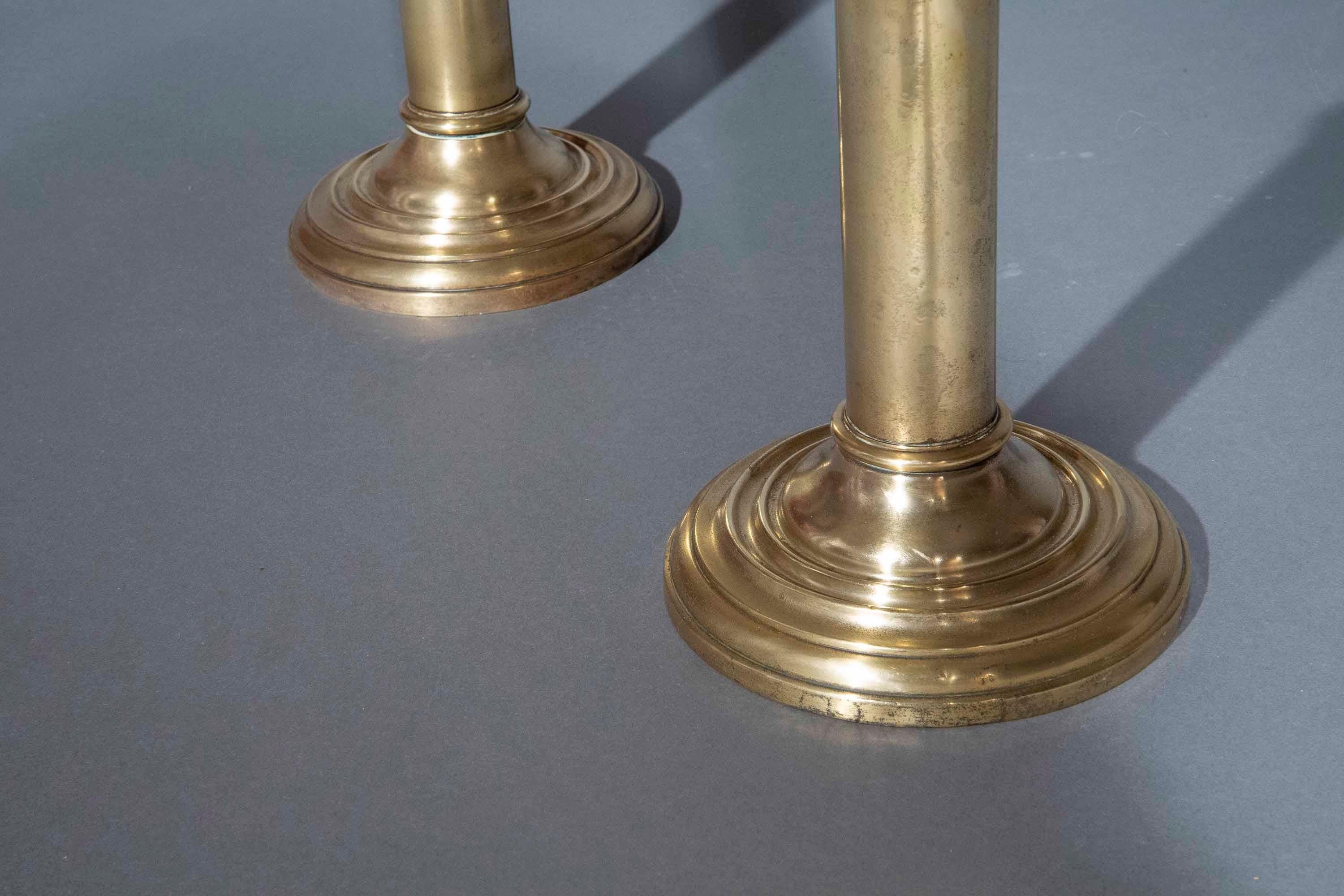 19th Century Brass Candlestick Lamps For Sale 1