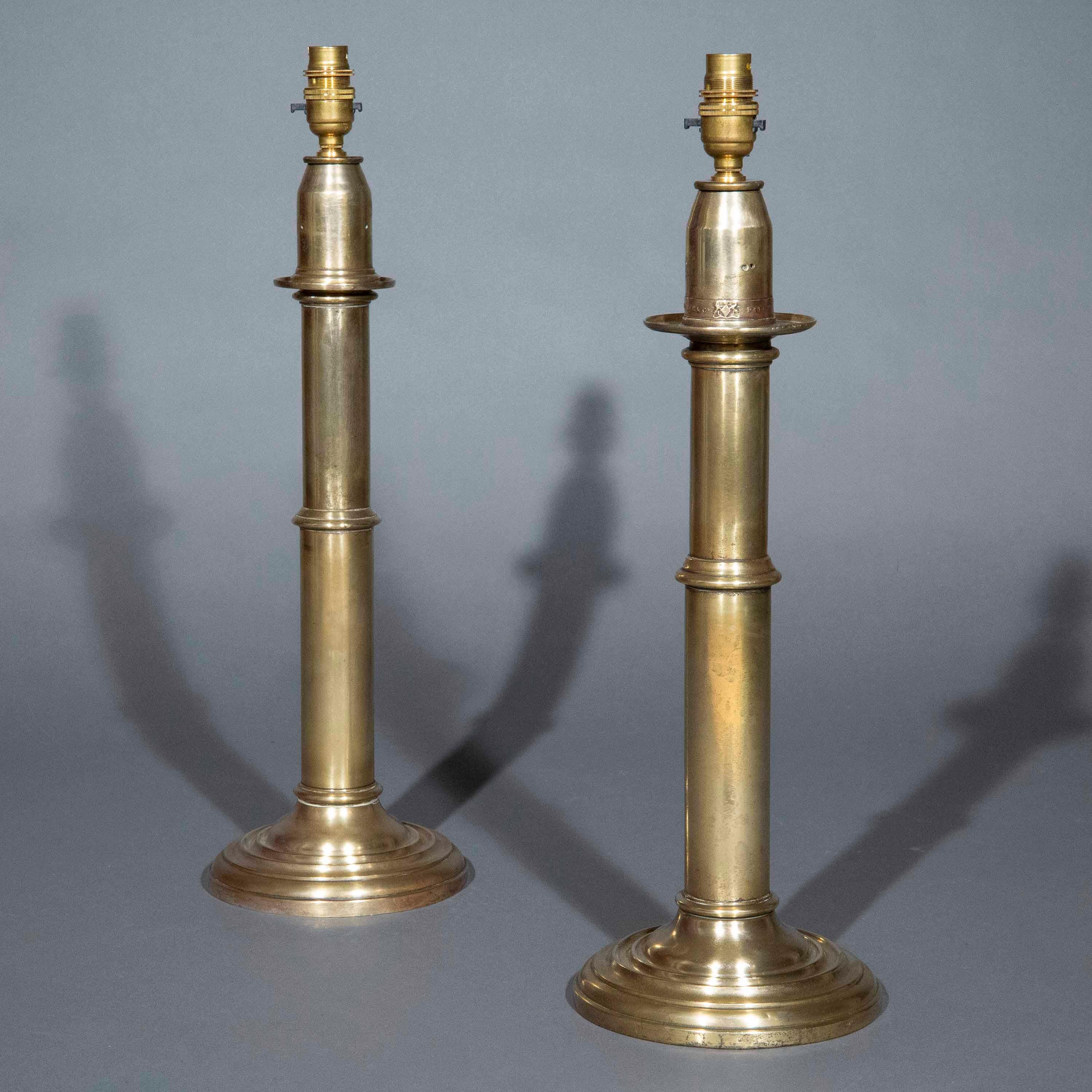 19th Century Brass Candlestick Lamps For Sale 3