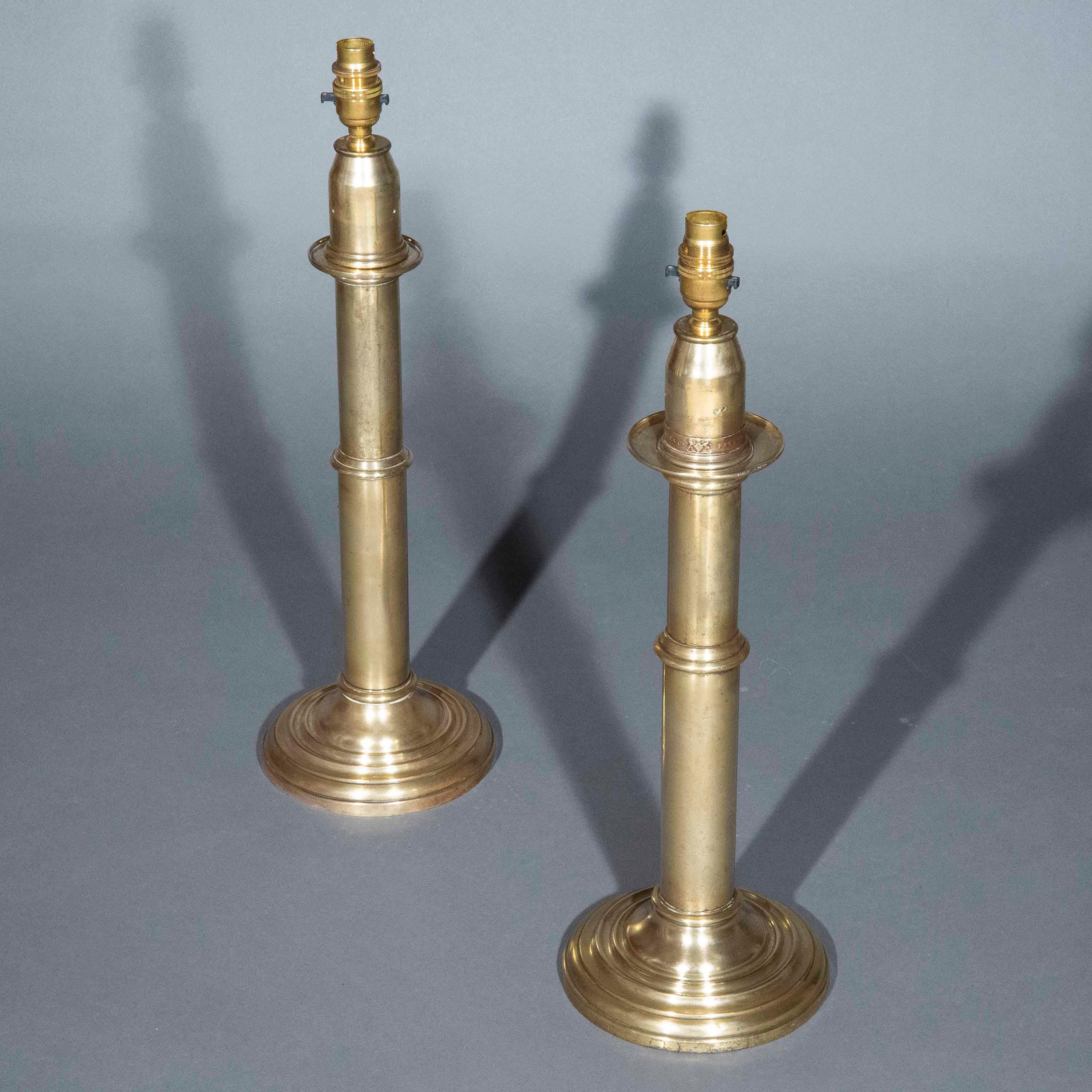 19th Century Brass Candlestick Lamps For Sale 5