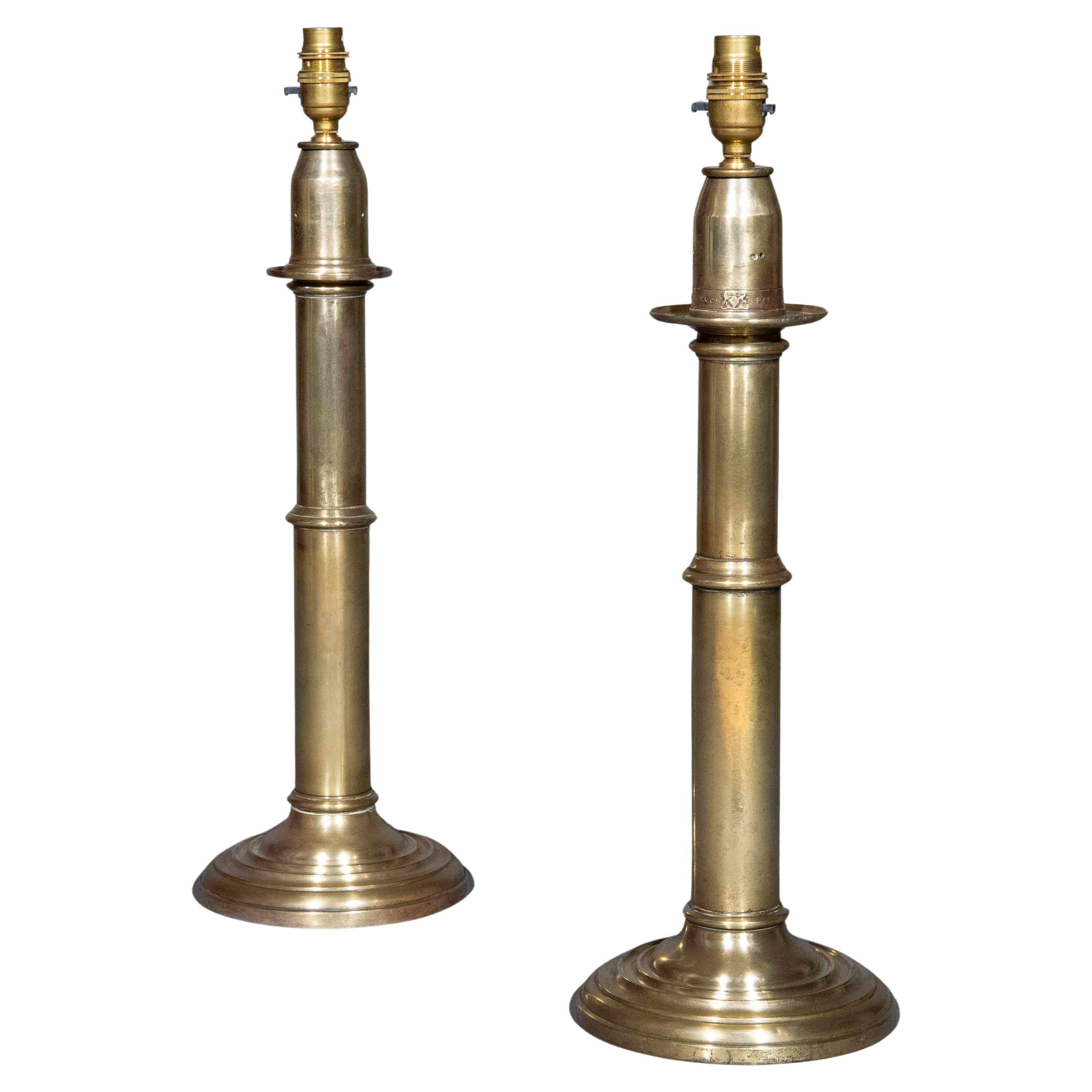 19th Century Brass Candlestick Lamps