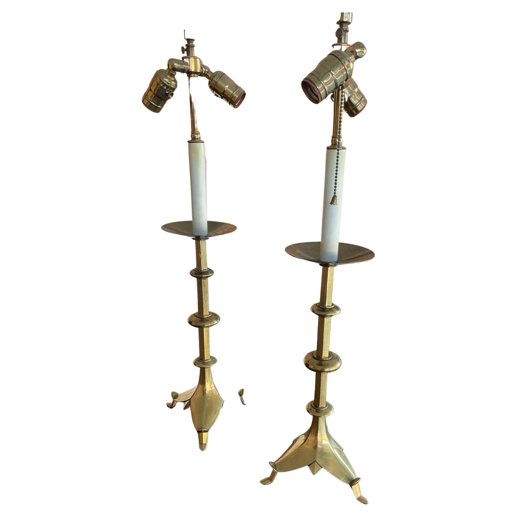 19th Century Brass Candlesticks by Alexandre Chertier, Paris, Later Electrified For Sale
