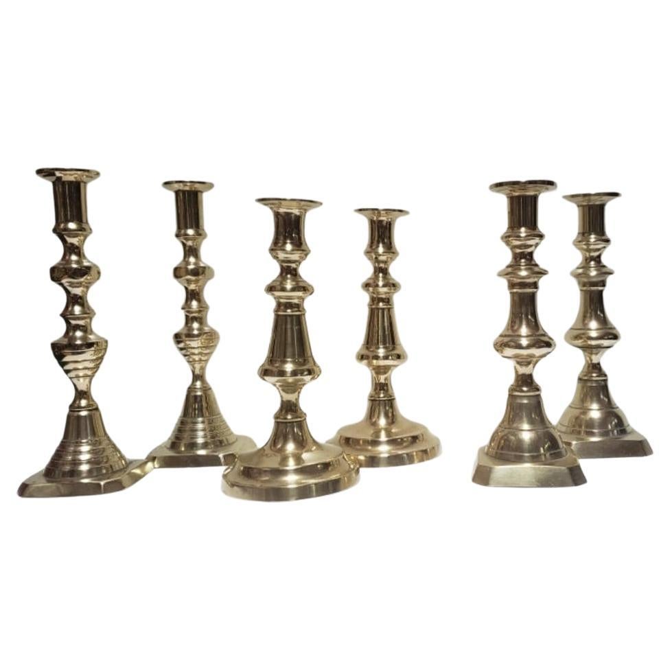 19th Century Brass Candlesticks, England, circa 1830-1860 Three Pairs For Sale