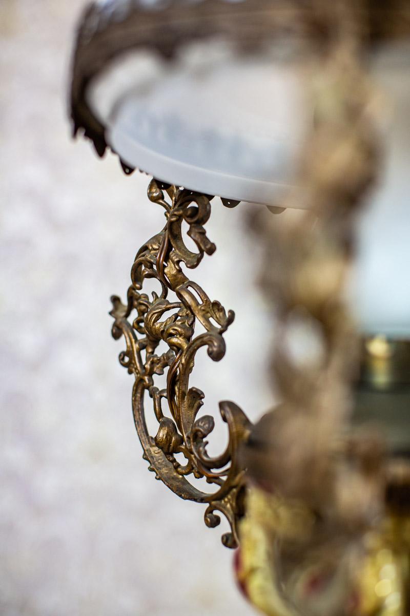 19th Century Brass-Ceramic Kerosene Lamp Turned Into Electric Ceiling Lamp 6