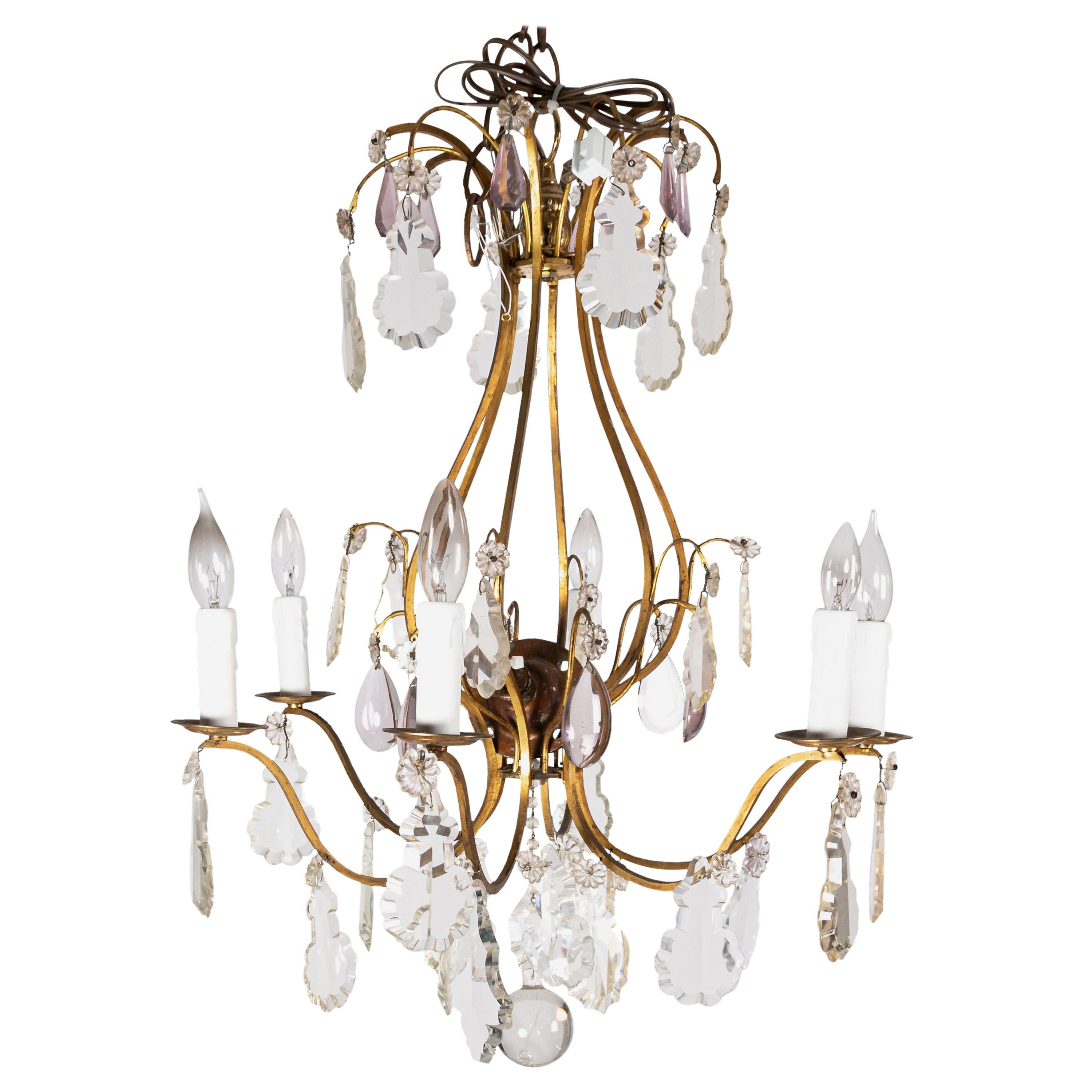 Late 19th Century French Scrolled Brass Chandelier For Sale
