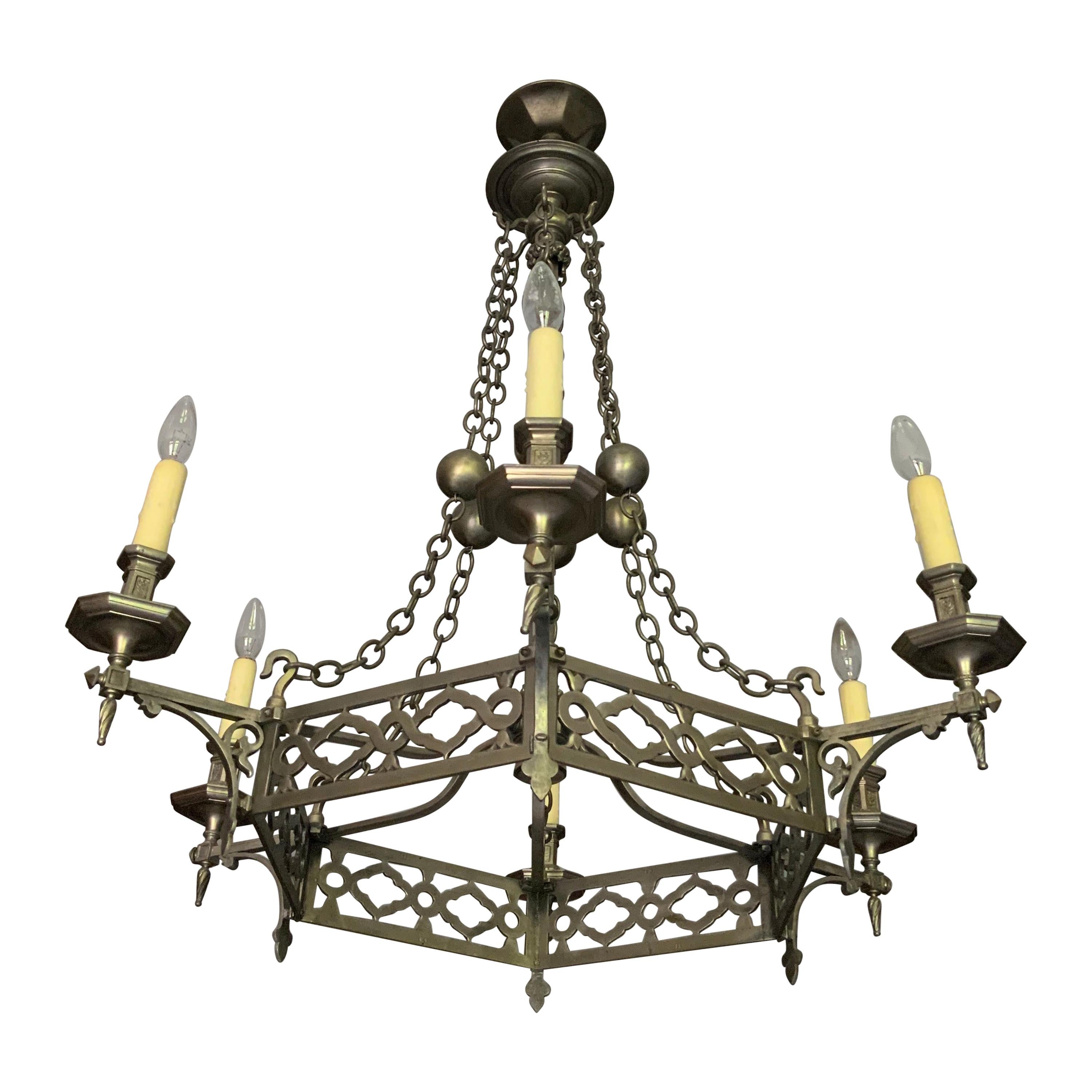 19th Century Brass Chandelier from France For Sale