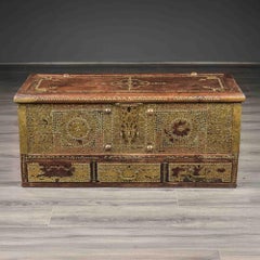 19th Century Brass-Clad Trunk with Three Base Drawers