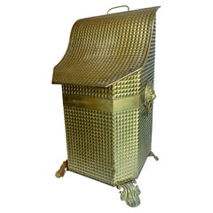 Antique 19th Century Brass Coal Bin with Removable Liner