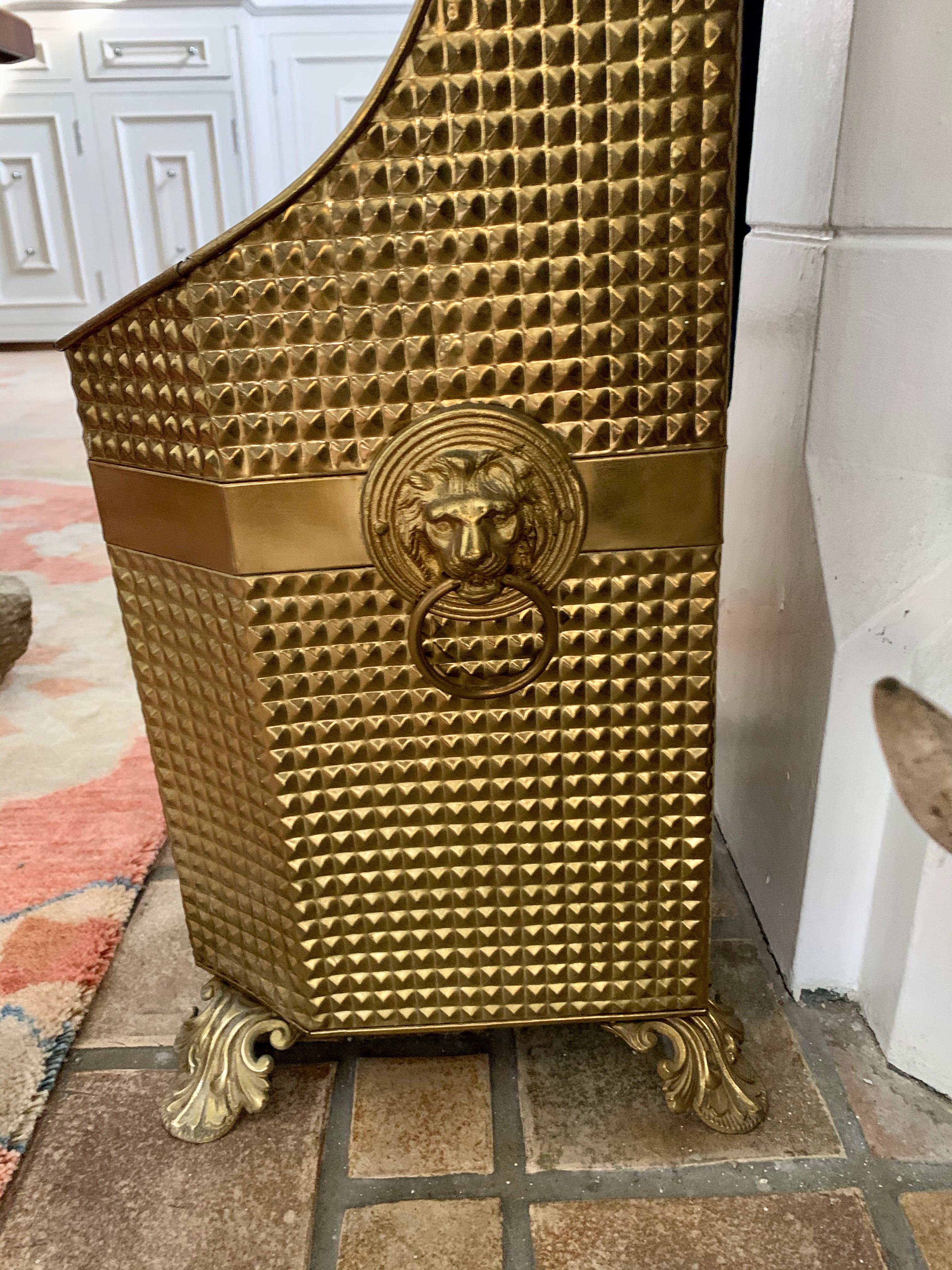 19th Century Brass Coal Bin with Removable Liner 11
