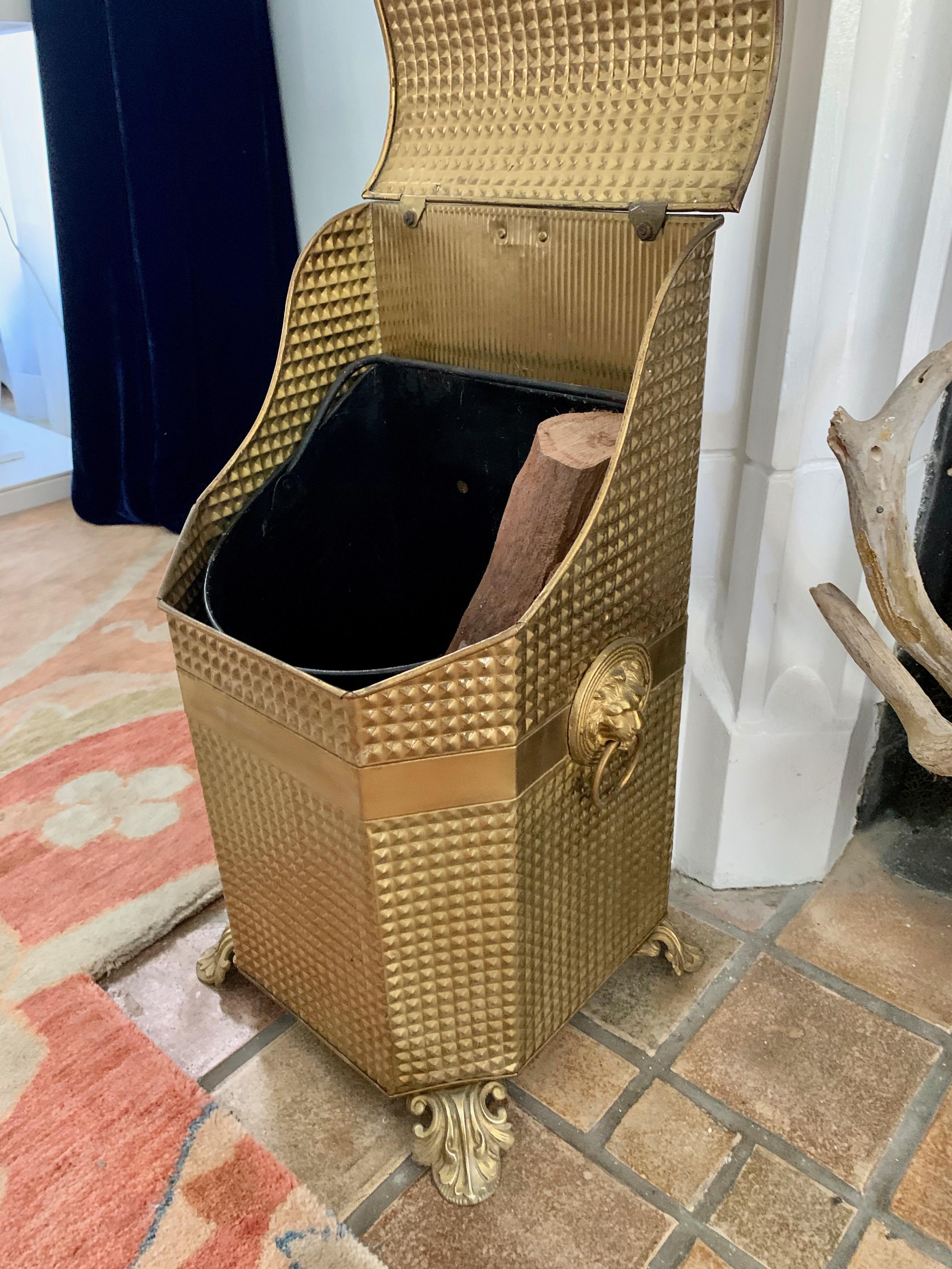 19th Century Brass Coal Bin with Removable Liner 12