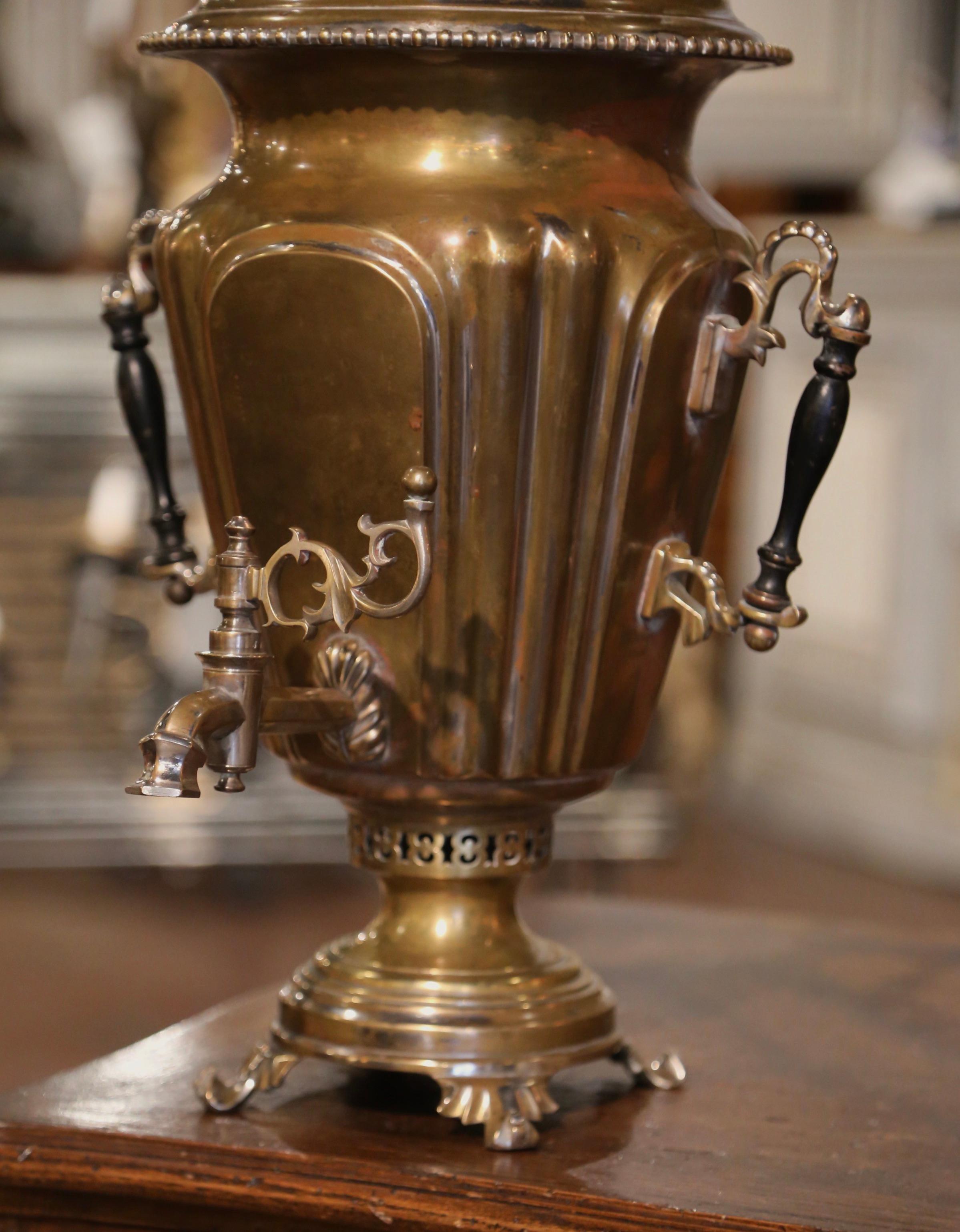 19th Century Brass Coal Heated Russian Samovar In Good Condition For Sale In Dallas, TX