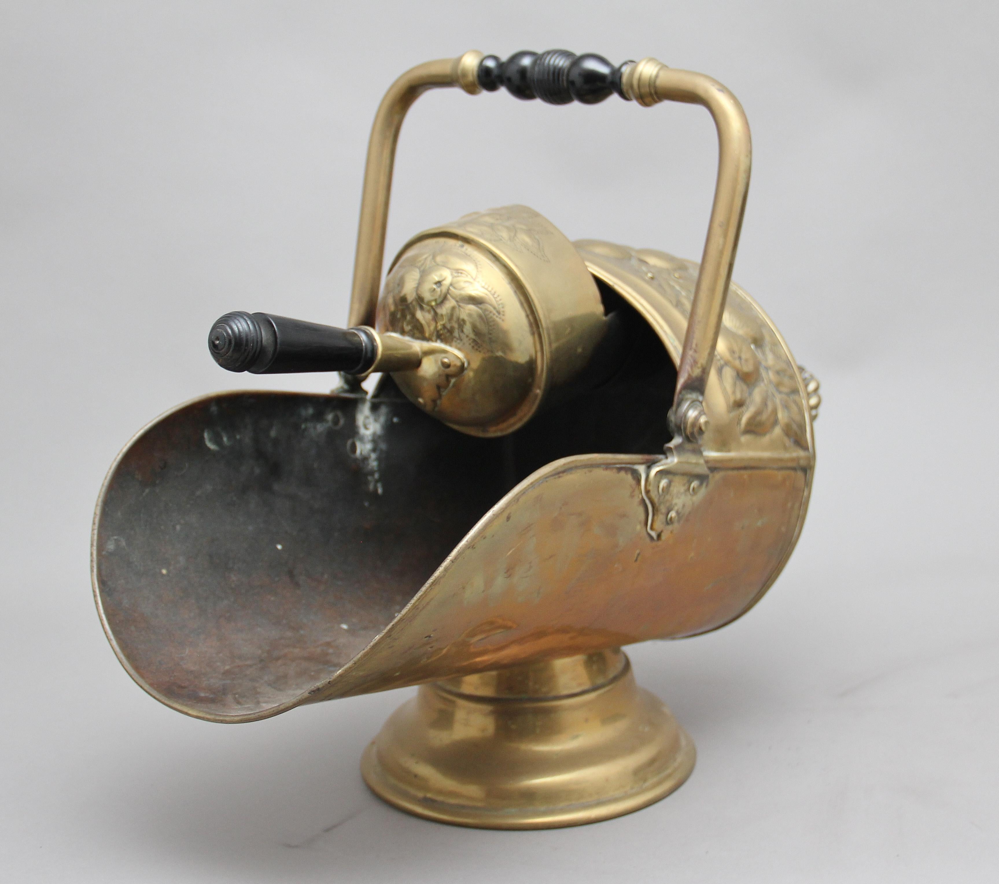 Victorian 19th Century Brass Coal Scuttle and Shovel