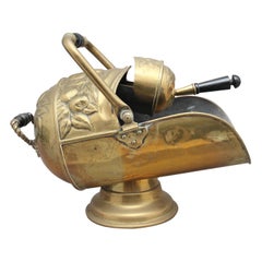 19th Century Brass Coal Scuttle and Shovel