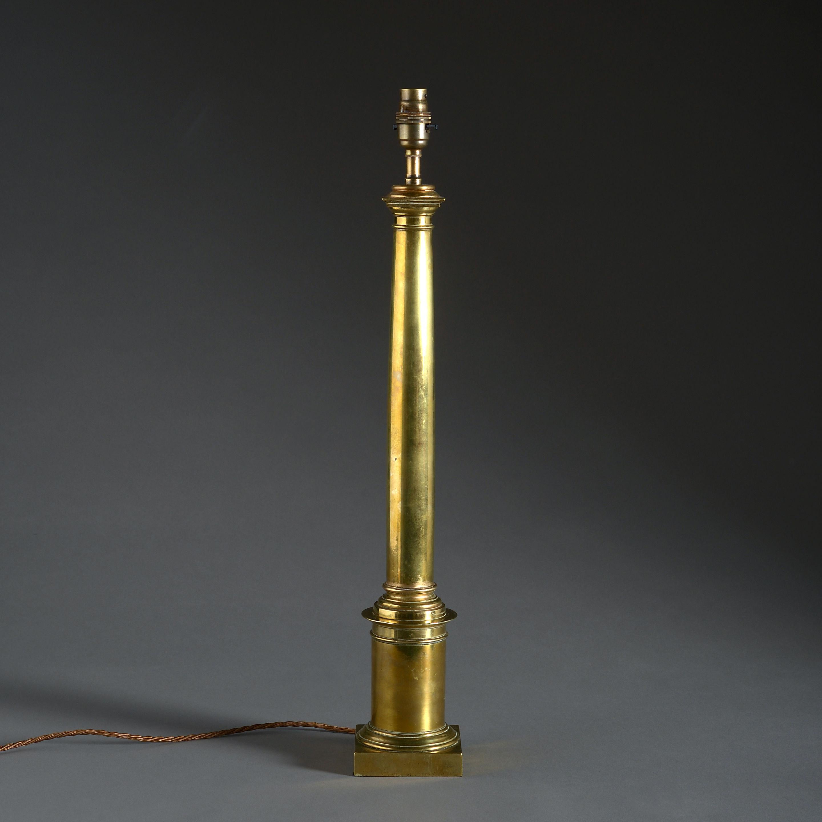 English 19th Century Brass Column Lamp