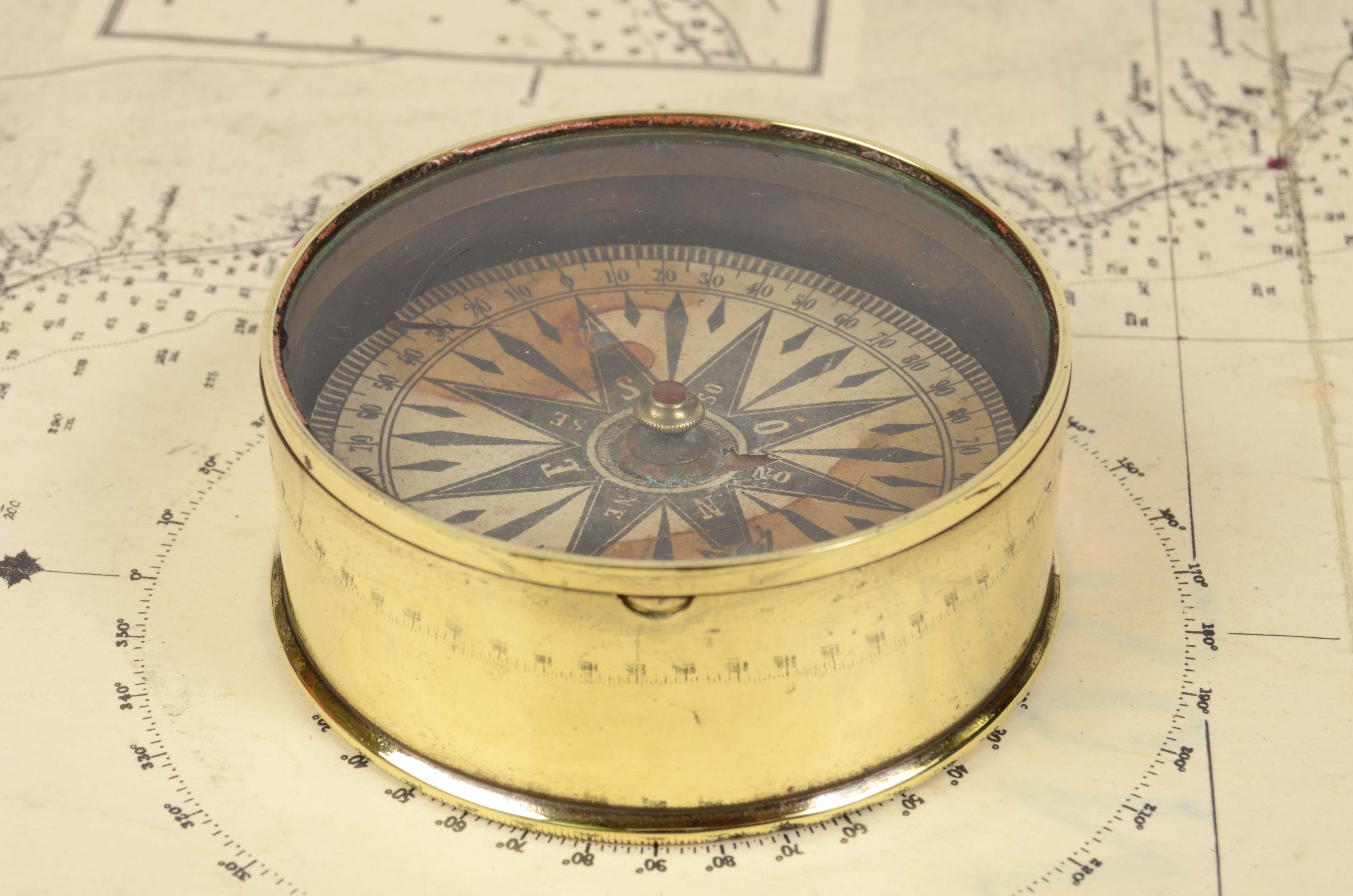 Late 19th Century 19th Century Brass Compass Antique Marine Navigation Instrument Nautical Antique