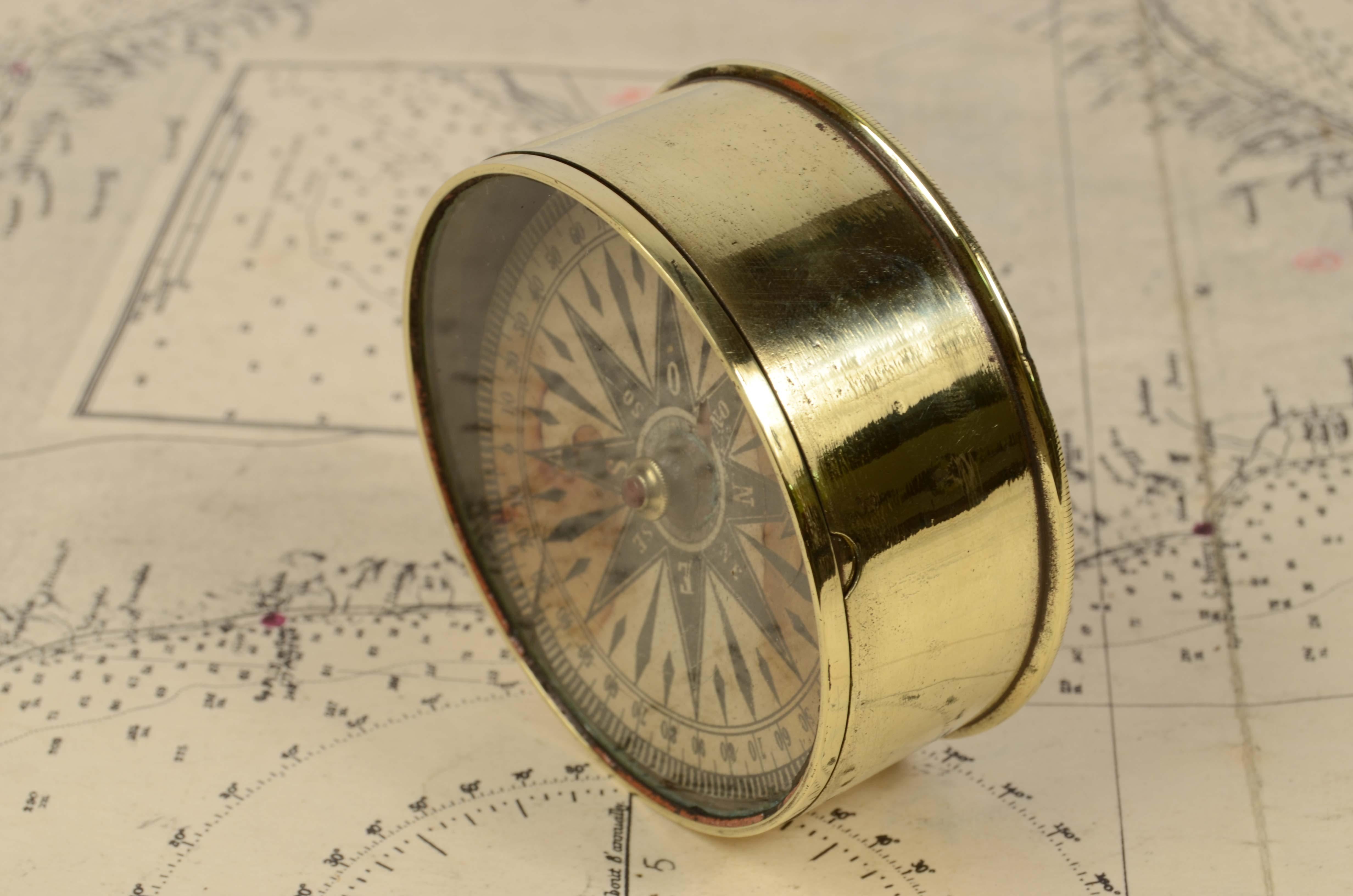 19th Century Brass Compass Antique Marine Navigation Instrument Nautical Antique 2