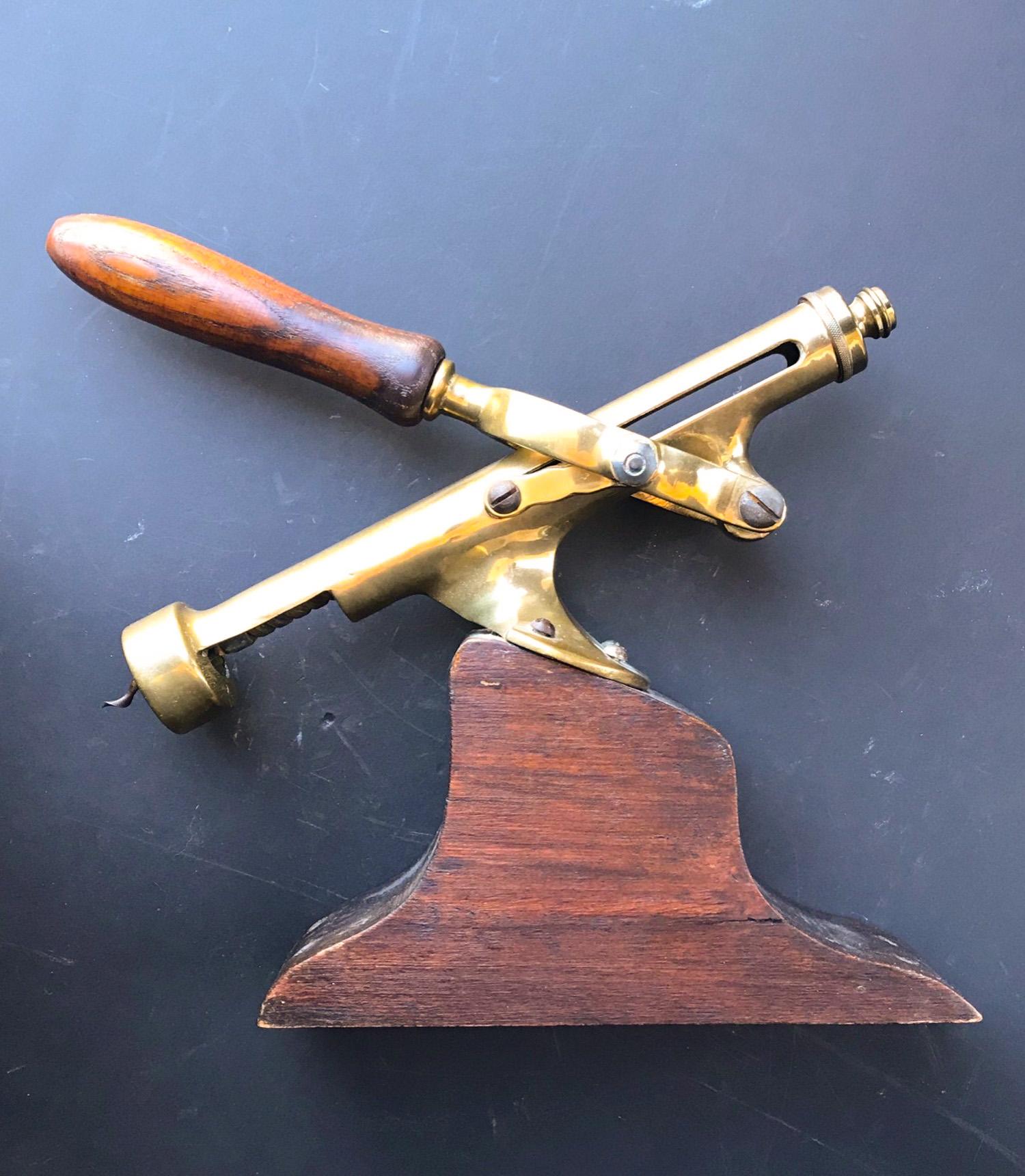French 19th Century Brass Countertop Corkscrew, Wine Bottle Opener