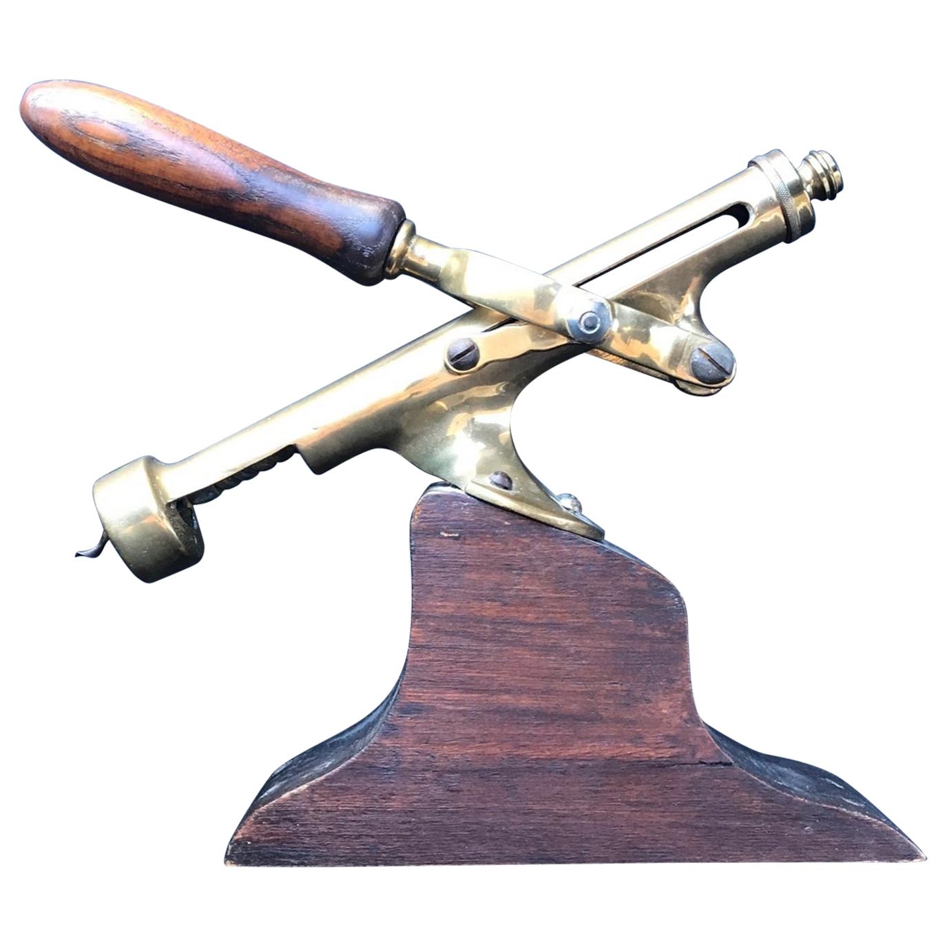 19th Century Brass Countertop Corkscrew, Wine Bottle Opener