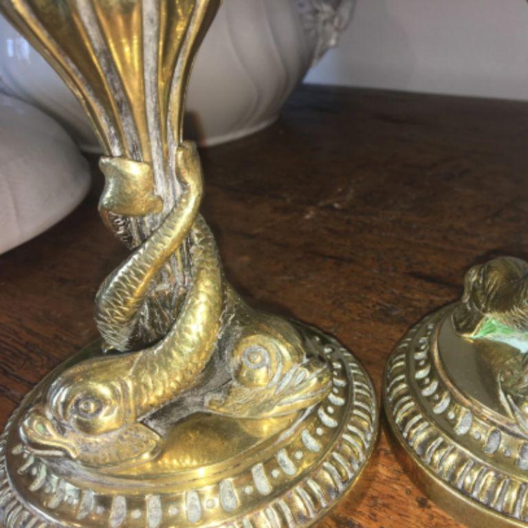 19th Century Brass Dolphin Candlesticks 1