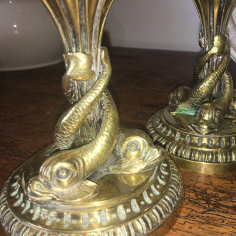 19th Century Brass Dolphin Candlesticks 2