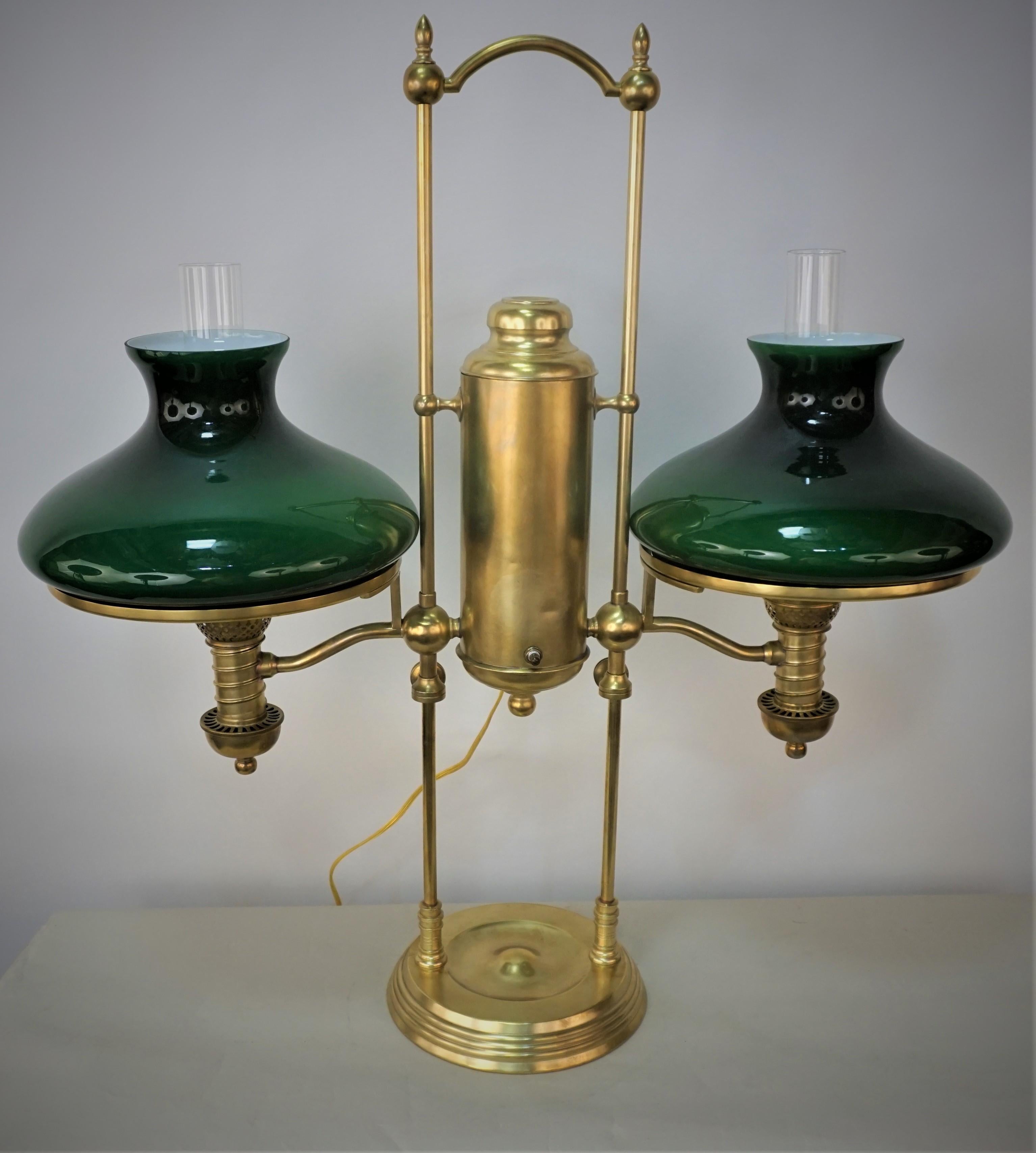 19th Century Brass Double Arm Student Oil Lamp 6