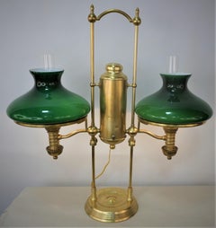 19th Century Brass Double Arm Student Oil Lamp