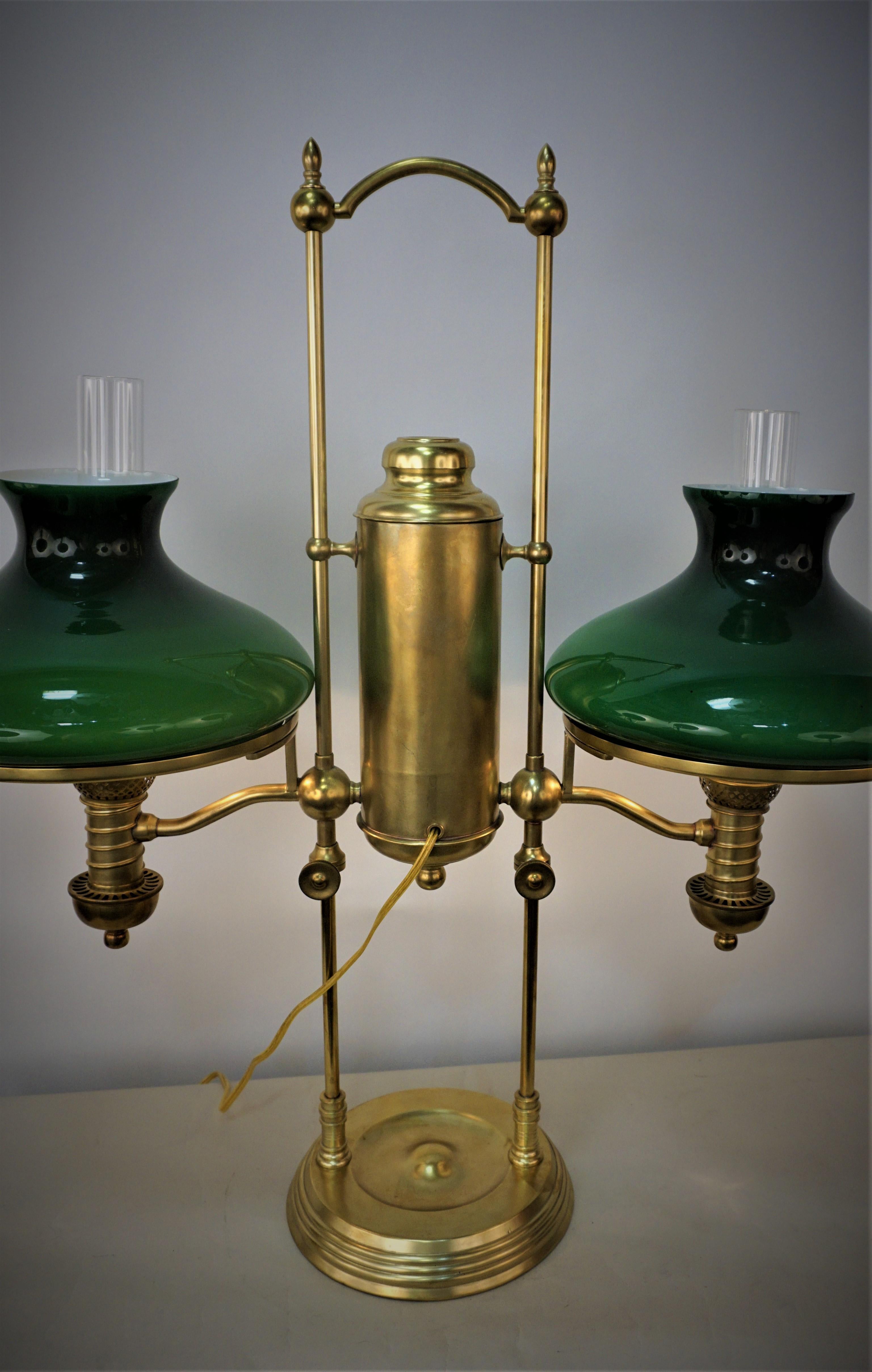 19th Century Brass Double Arm Student Oil Lamp 2