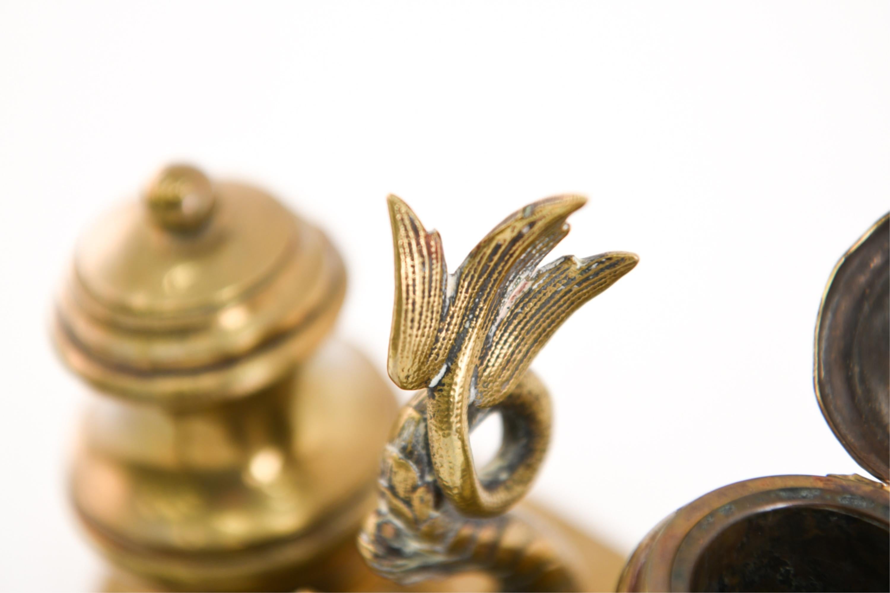 19th Century Brass Double Inkwell with Dolphin 8