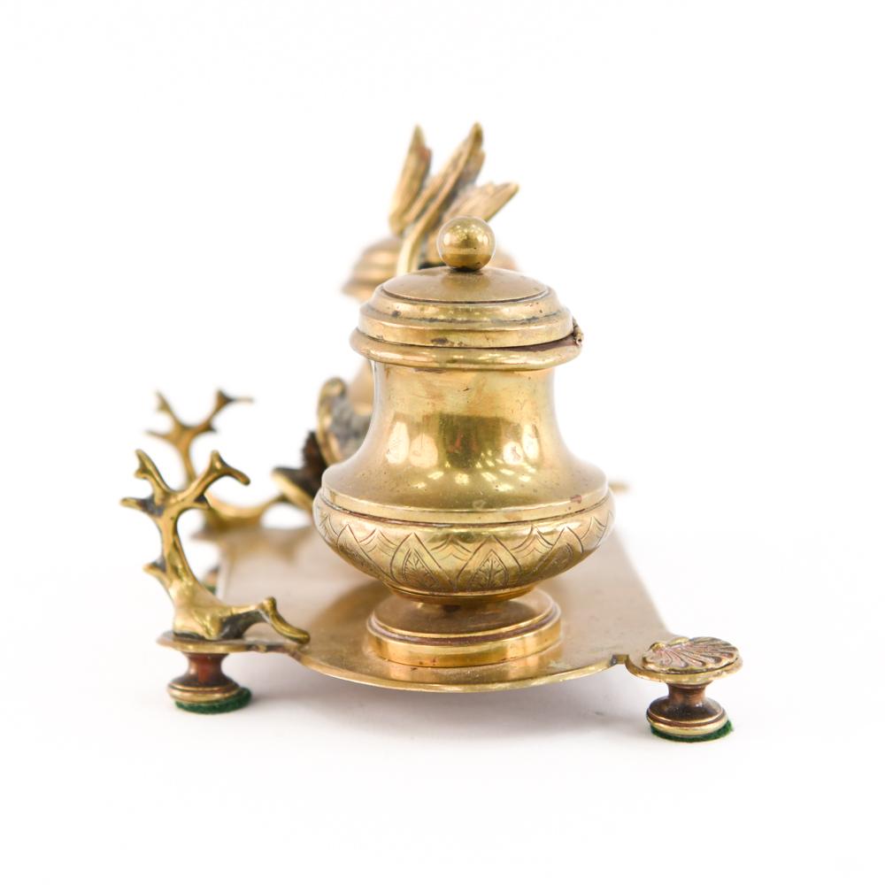 19th Century Brass Double Inkwell with Dolphin 3