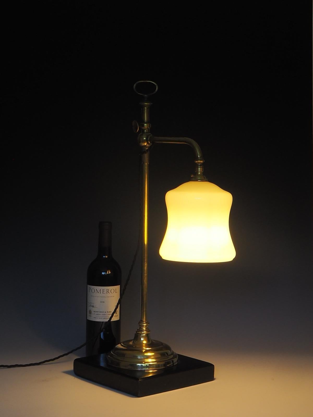 British 19th Century Brass & Ebonised Rise and Fall Desk Lamp
