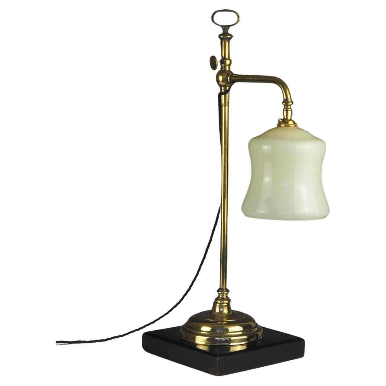 19th Century Brass & Ebonised Rise and Fall Desk Lamp