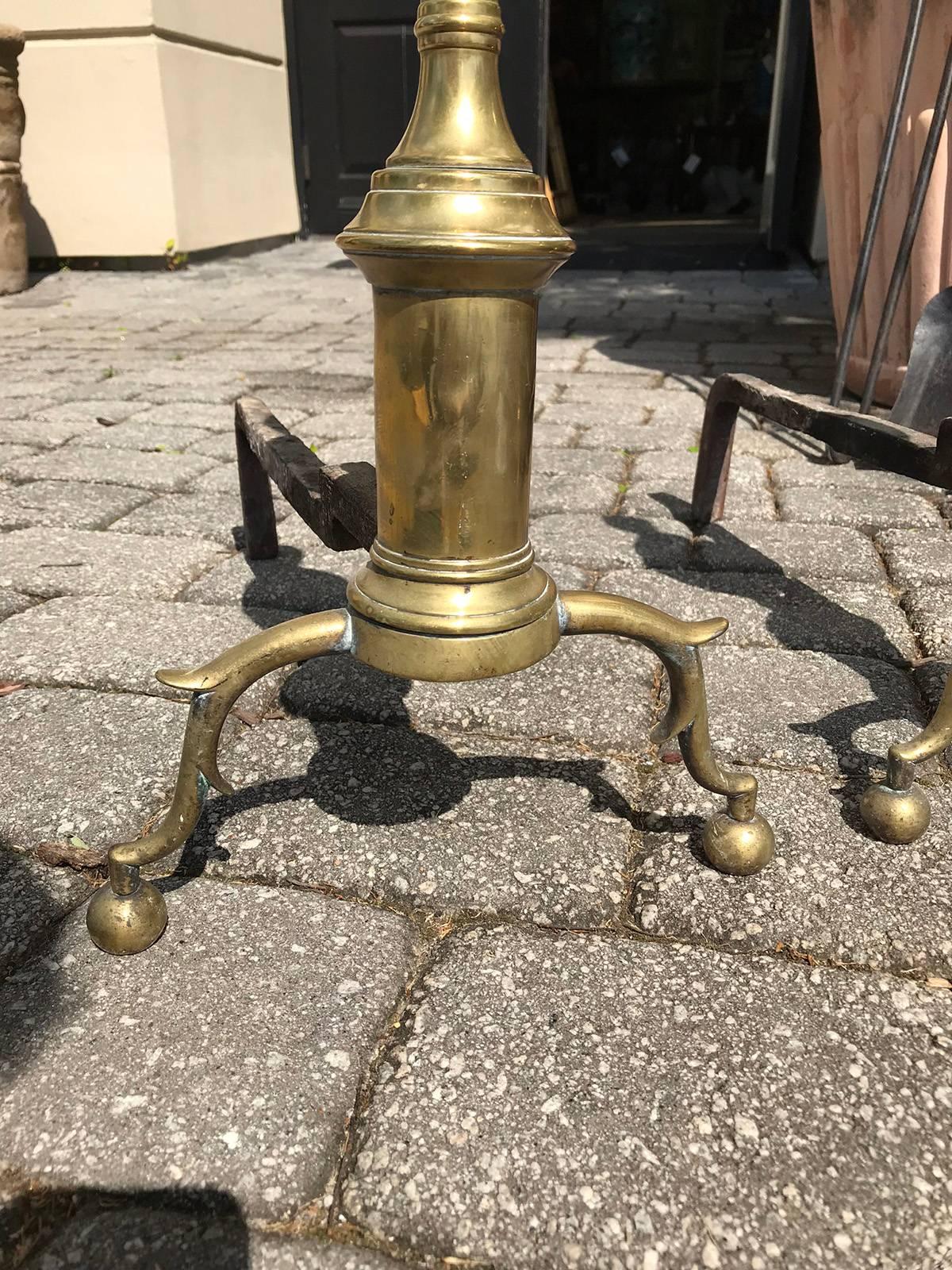 19th Century Brass Federal Andirons, Double Lemons In Good Condition In Atlanta, GA