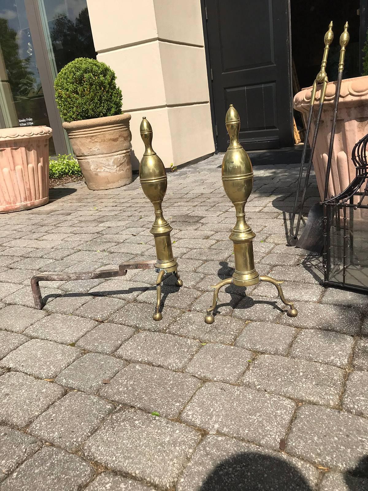 19th Century Brass Federal Andirons, Double Lemons 1