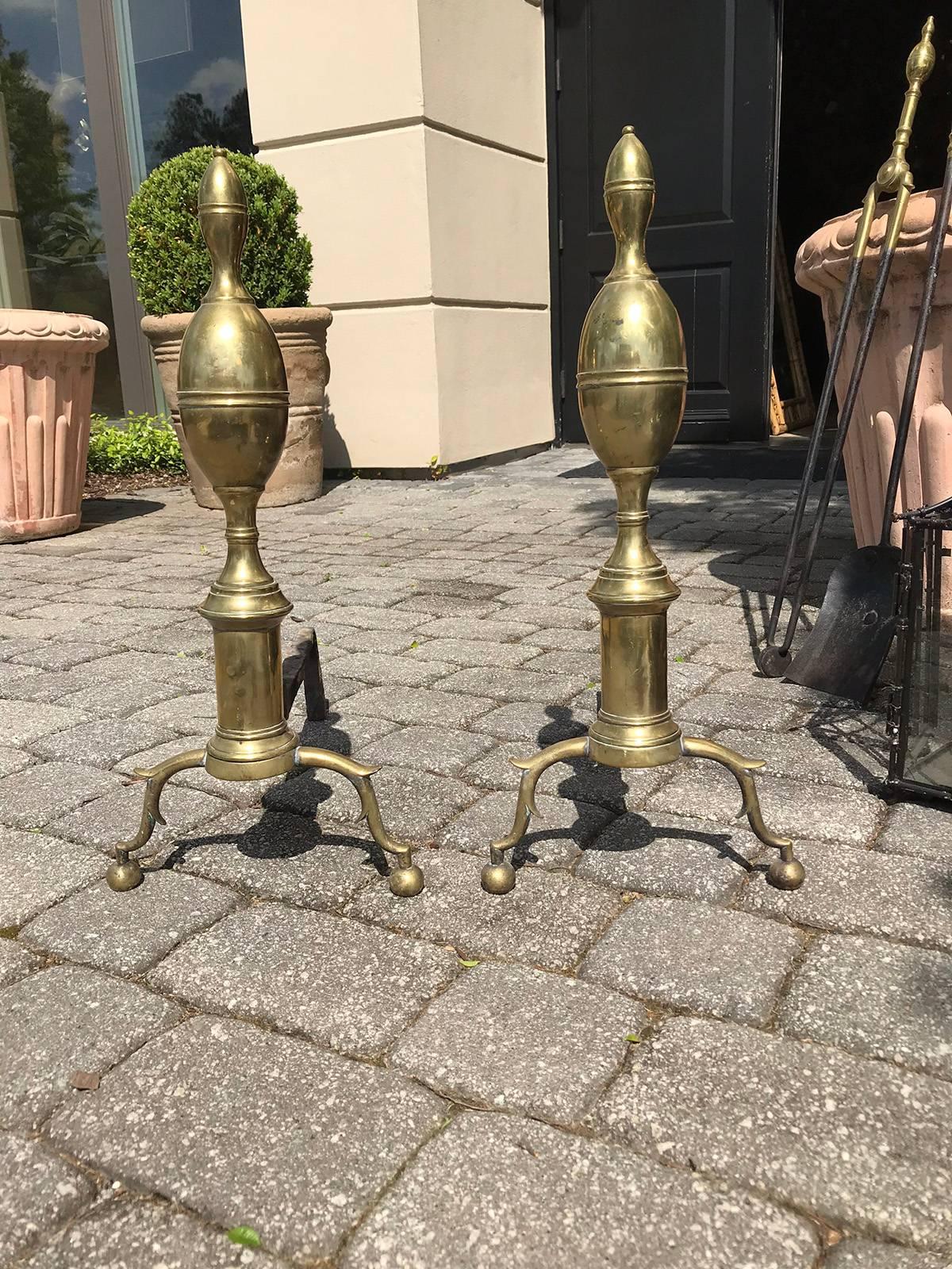19th Century Brass Federal Andirons, Double Lemons 2