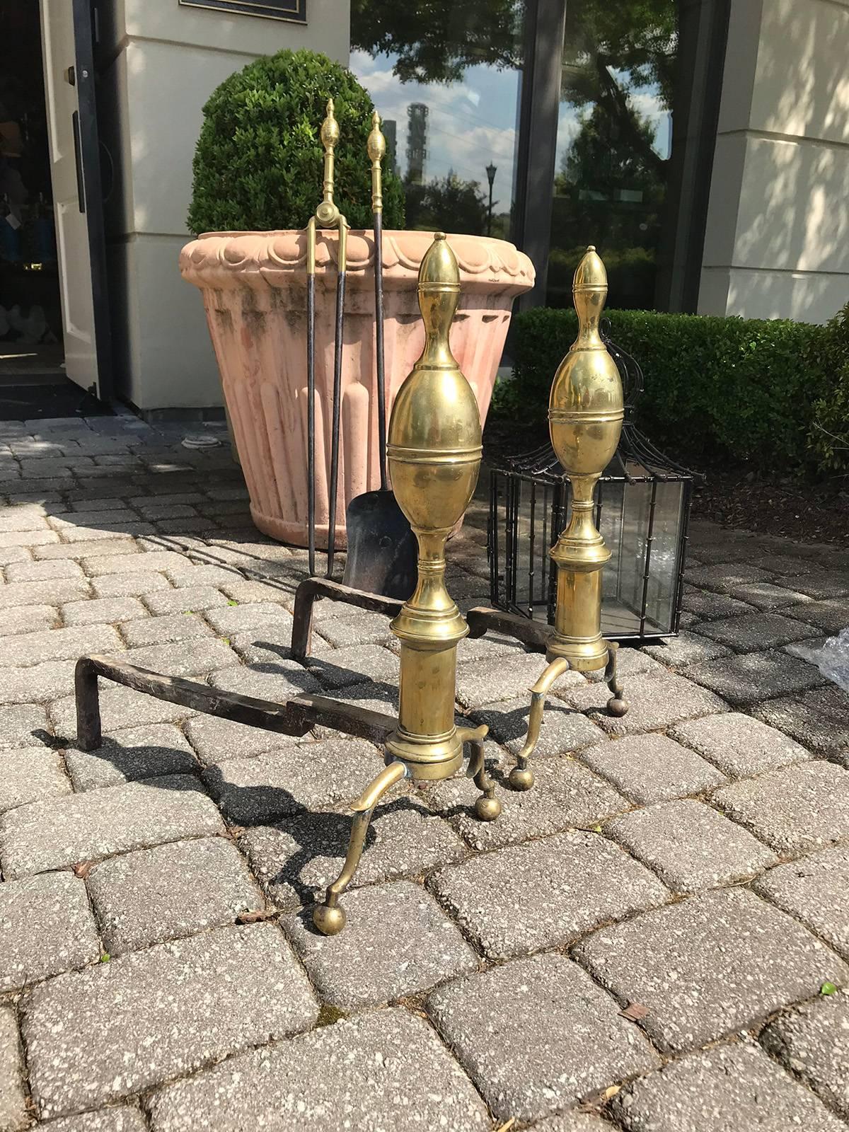 19th Century Brass Federal Andirons, Double Lemons 3