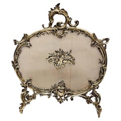 19th Century Brass Fire Screen In The Rococco Design With Cherub Detail