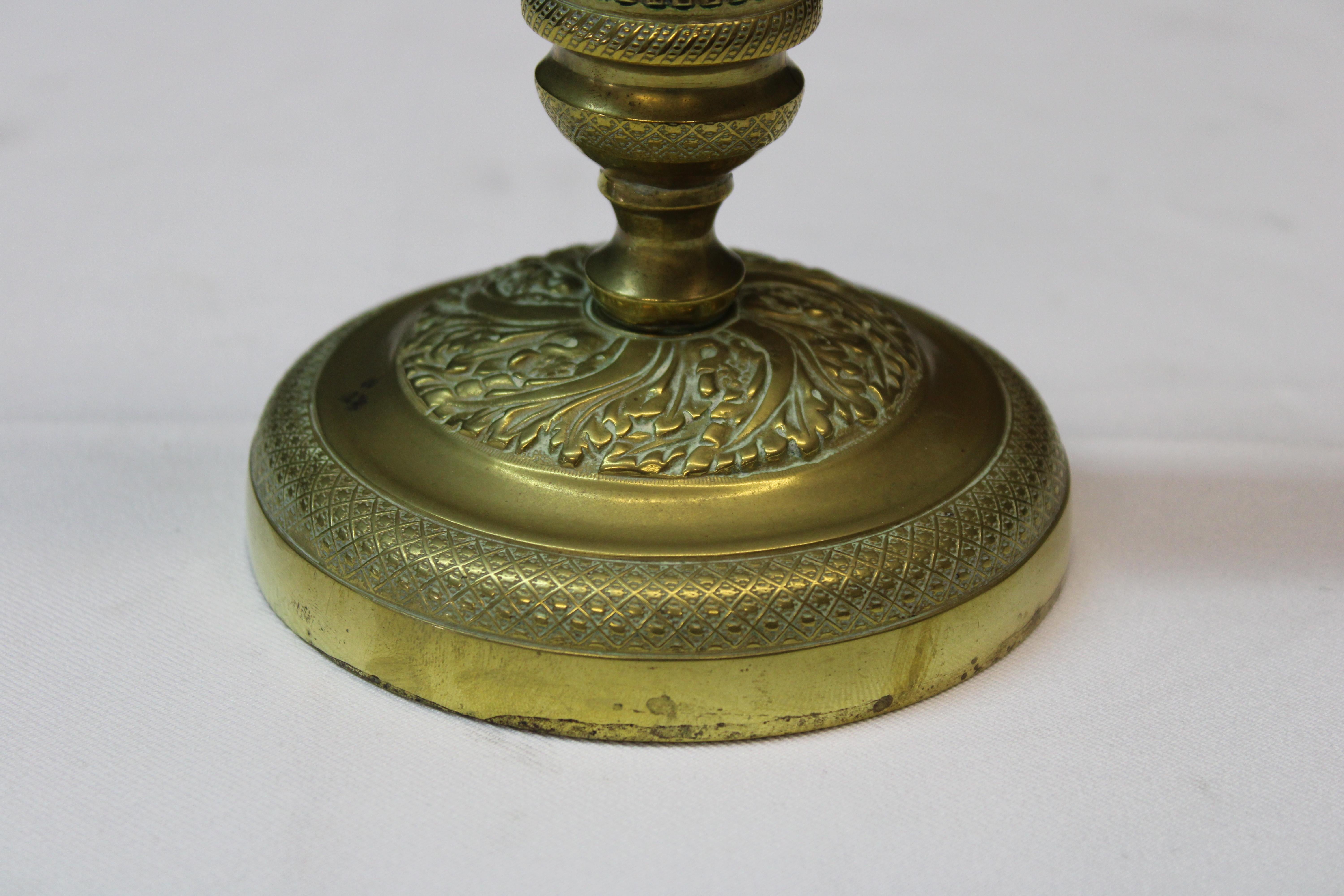 19th century brass fluted candlestick holders