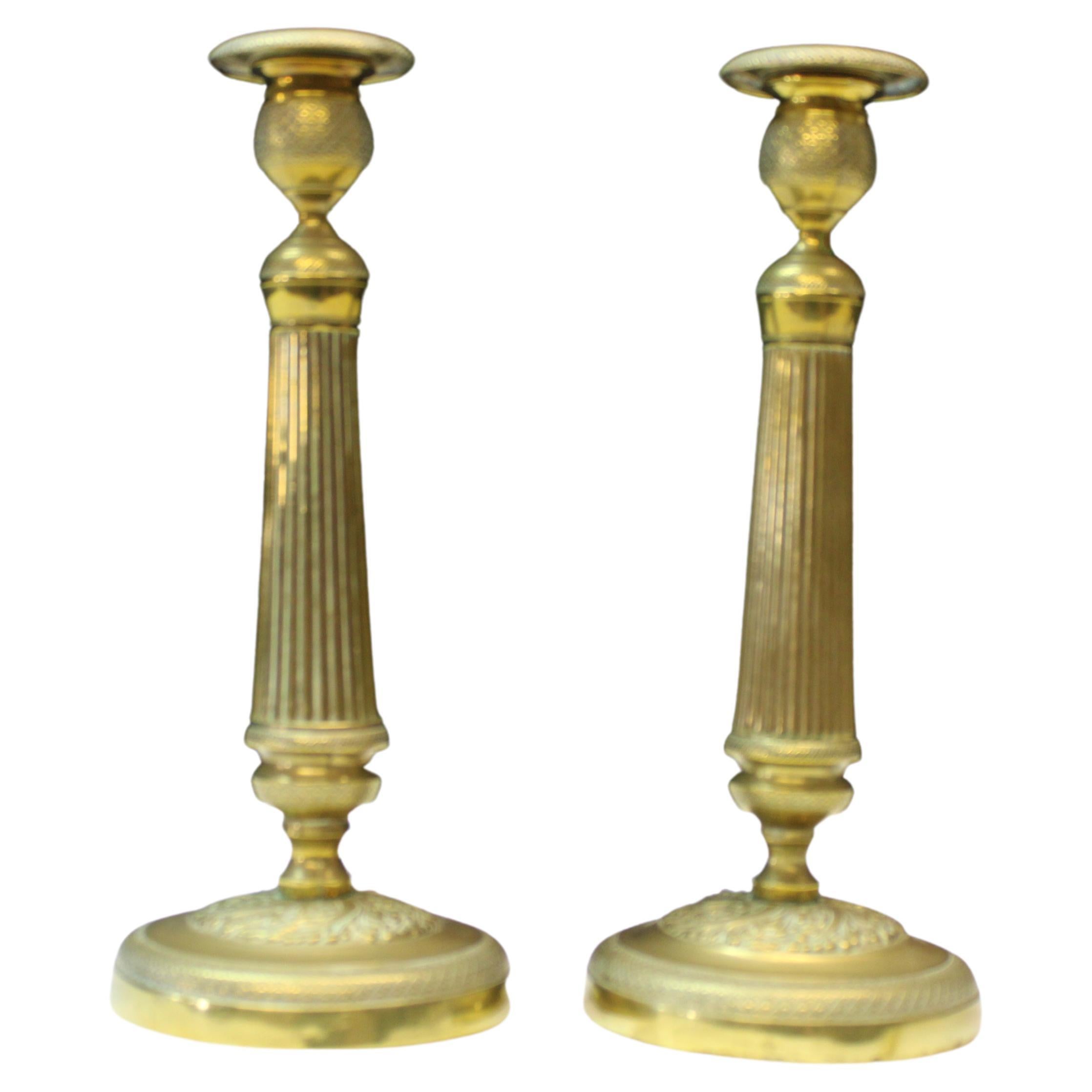 19th Century Brass Fluted Candlestick Holders For Sale