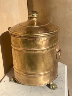 19th Century Brass Footed & Lidded Coal Bucket with Insert