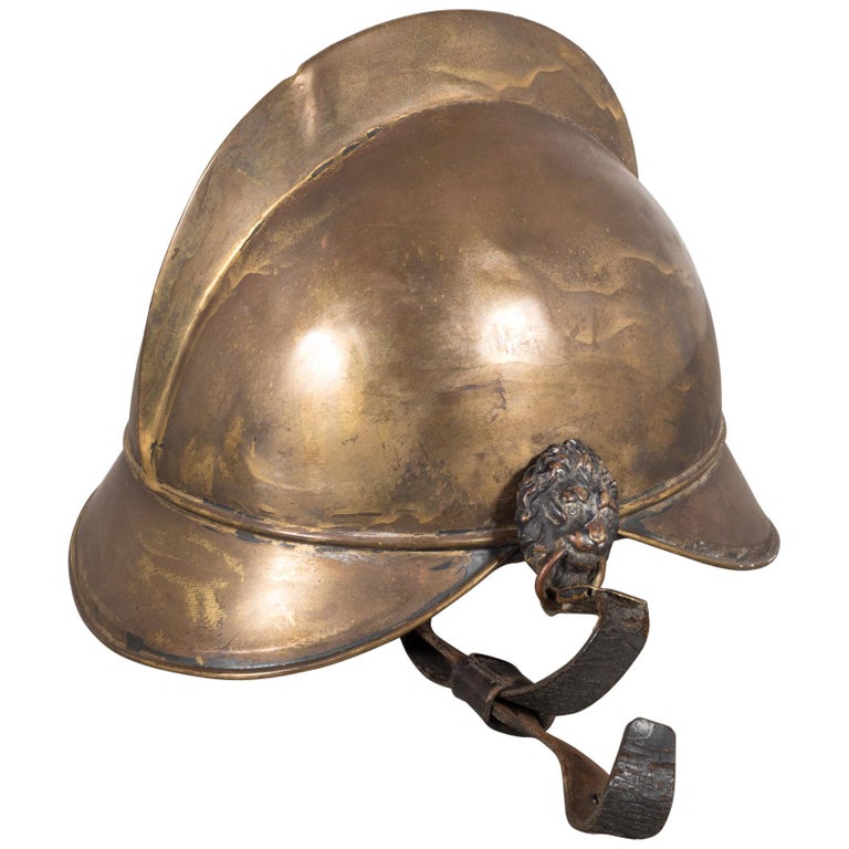 19th Century Brass French Fire Bridage Helmet, circa 1890s For Sale at