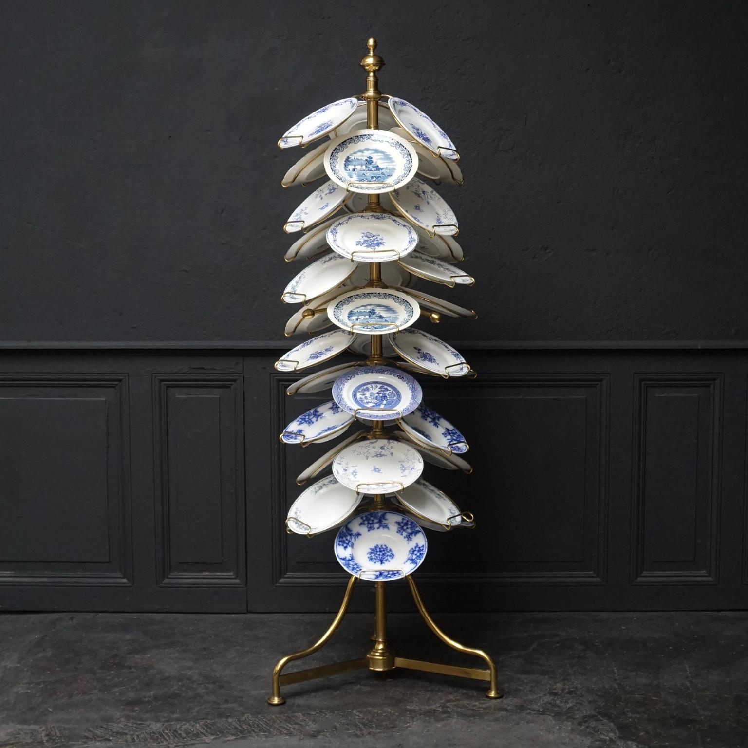 19th Century Revolving Brass French Plate Rack or Stand to Hold 36 Plates For Sale 2