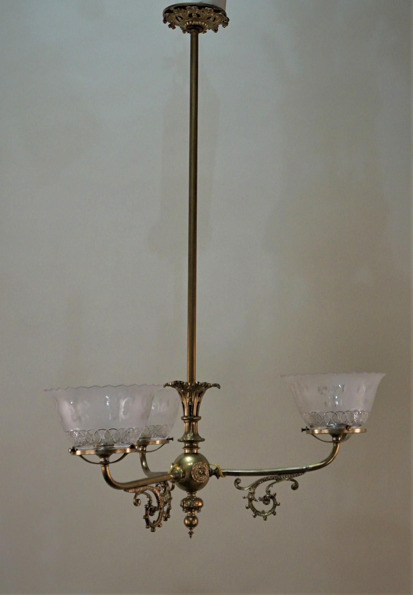 19th Century Brass Gas Chandelier 2