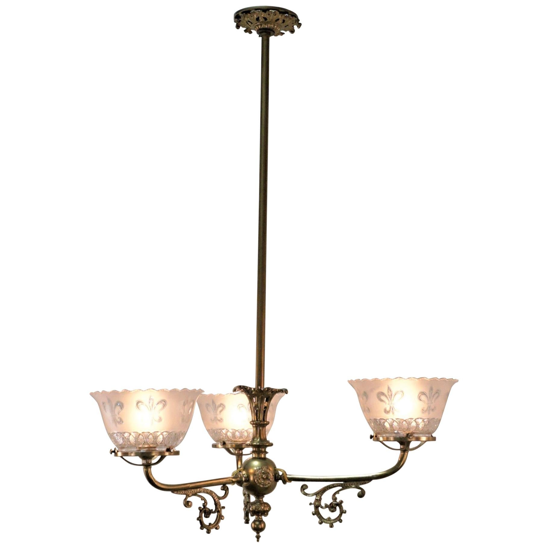 19th Century Brass Gas Chandelier