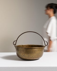 19th Century Brass Hammered Cauldron - French Antique Serveware