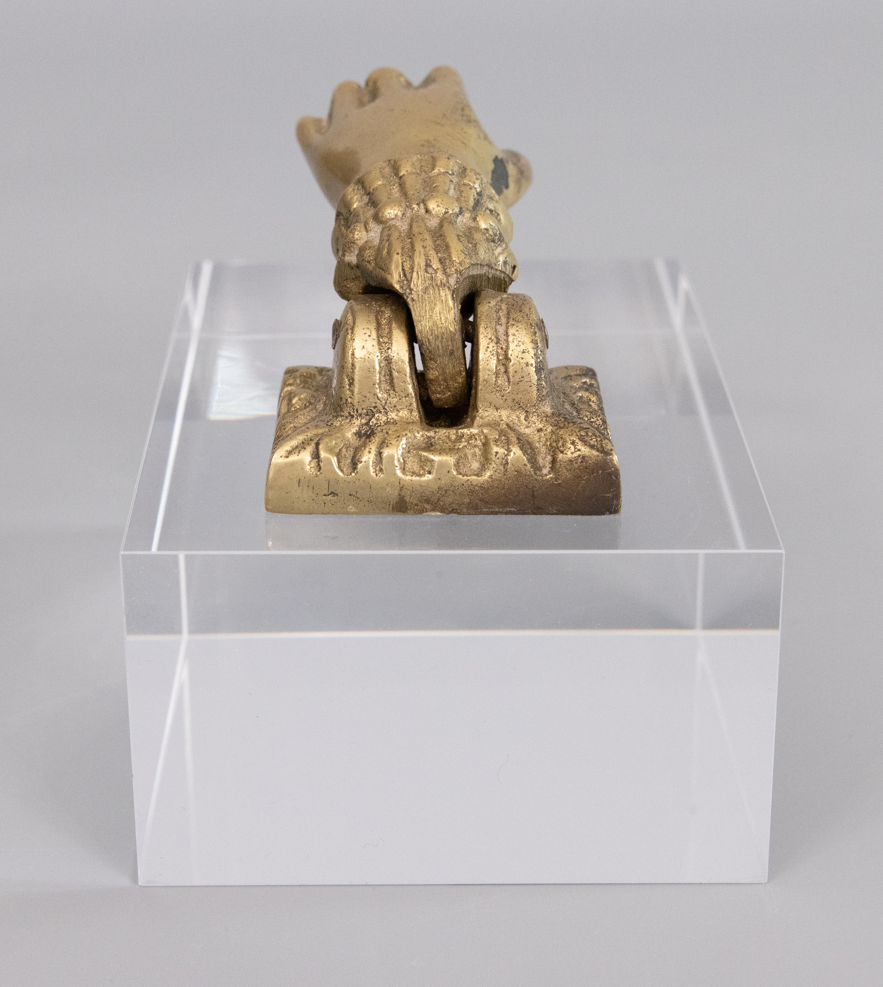 19th Century Brass Hand Paper Weight Bookend on Lucite Stand For Sale 2