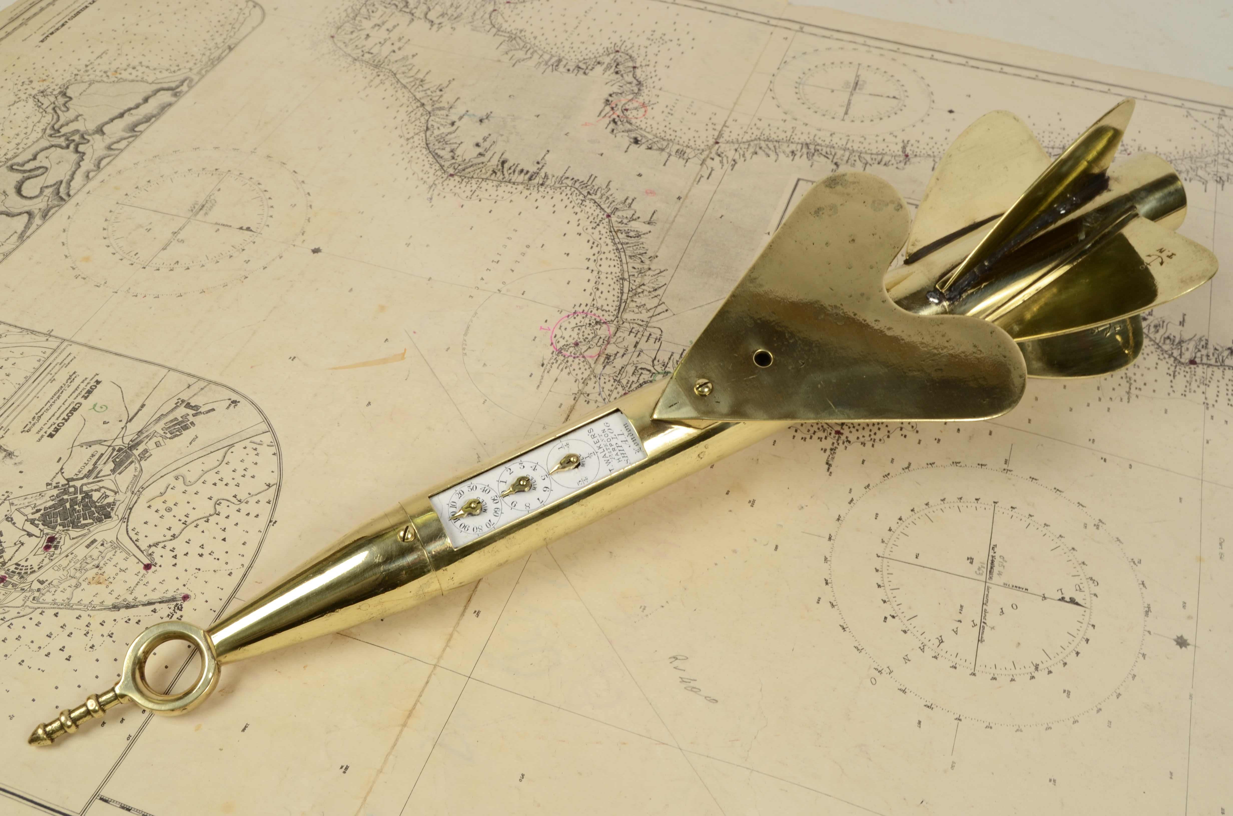 19th Century Brass Harpoon Walker's Ship Log Antique Navigation
