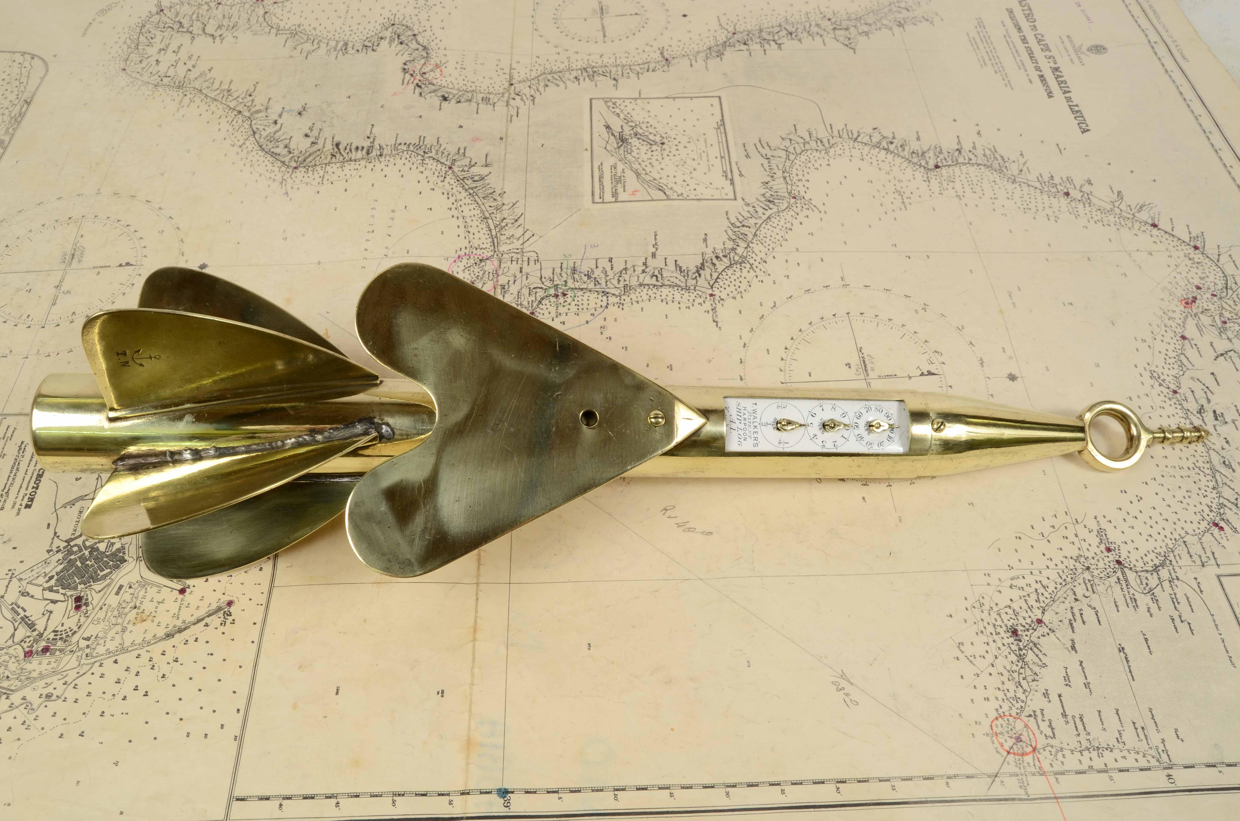 19th Century Brass Harpoon Walker's Ship Log Antique Navigation