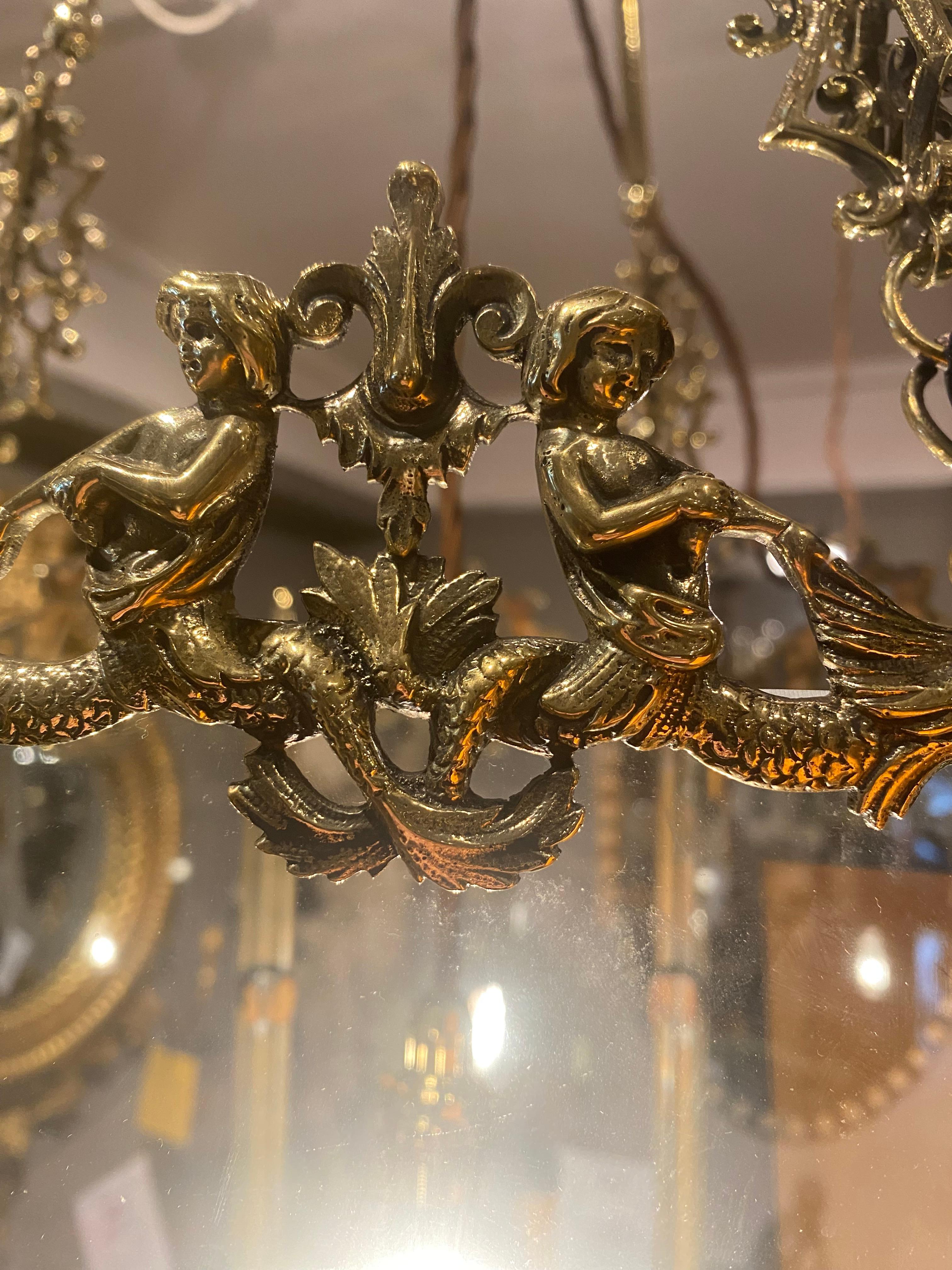 Neoclassical 19th Century Brass Hexagonal Hall Lantern For Sale